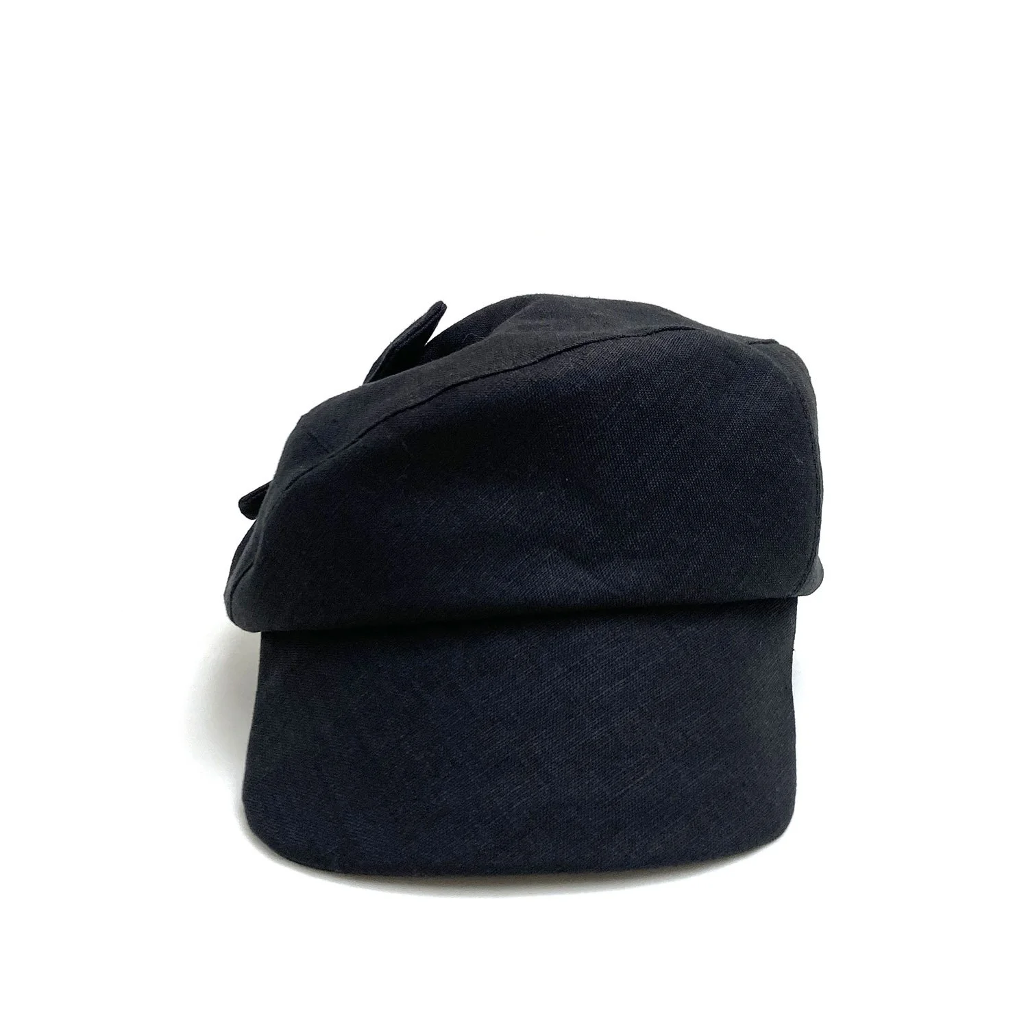 Women's Linen Baker-Boy Style Cap by Karen Henriksen: 'Donna' in black, front view