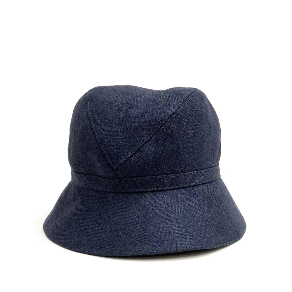 Linen Bucket Hat: 'Cora' in dark blue-grey herringbone — Karen Henriksen - Main Image