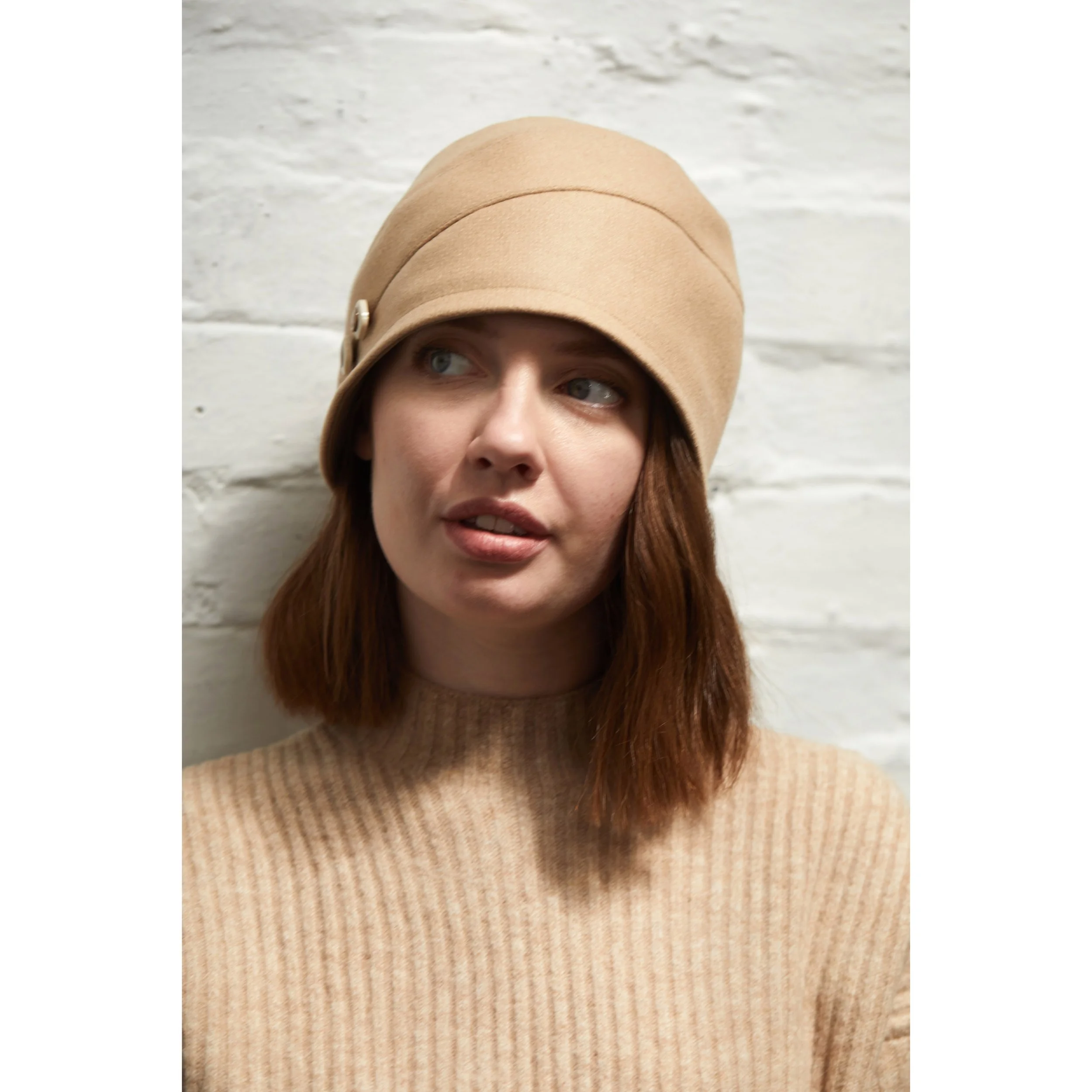 Pure Wool Cloche Hat by Karen Henriksen: 'Yvonne' in camel, front view