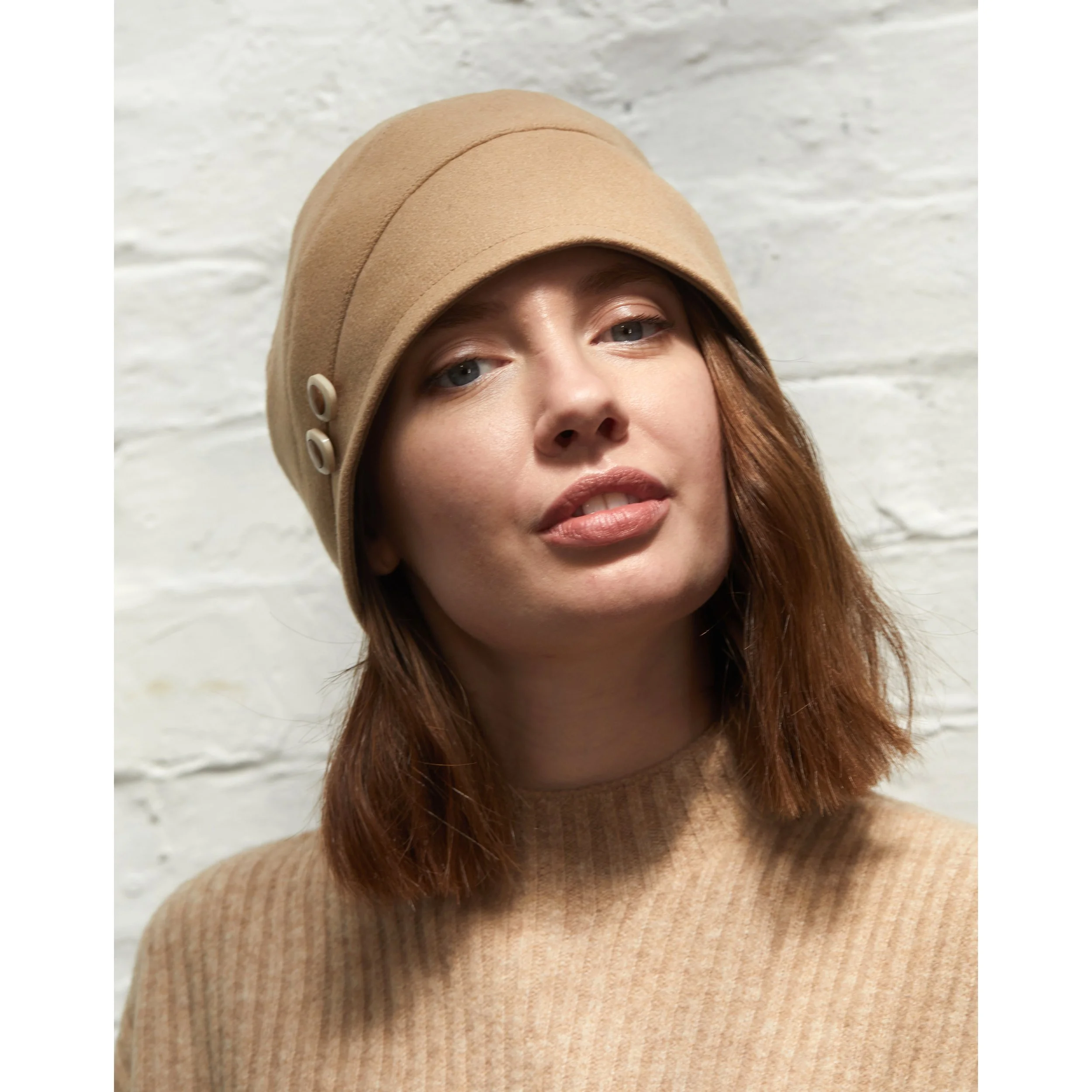 Unusual Designer Cloche Hat by Karen Henriksen: 'Yvonne' in camel