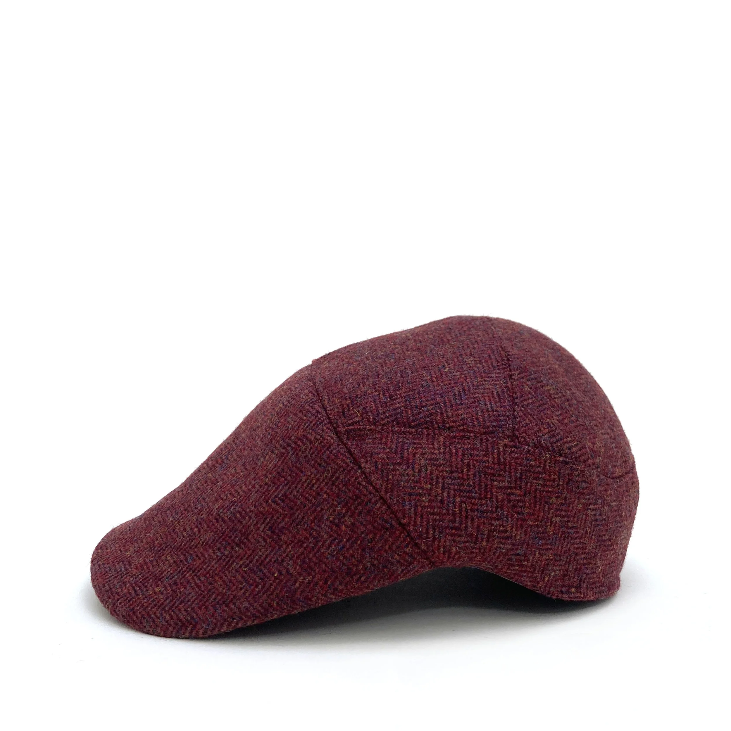 Wool Tweed Flat Cap by Karen Henriksen: 'Stamford' in red, side view