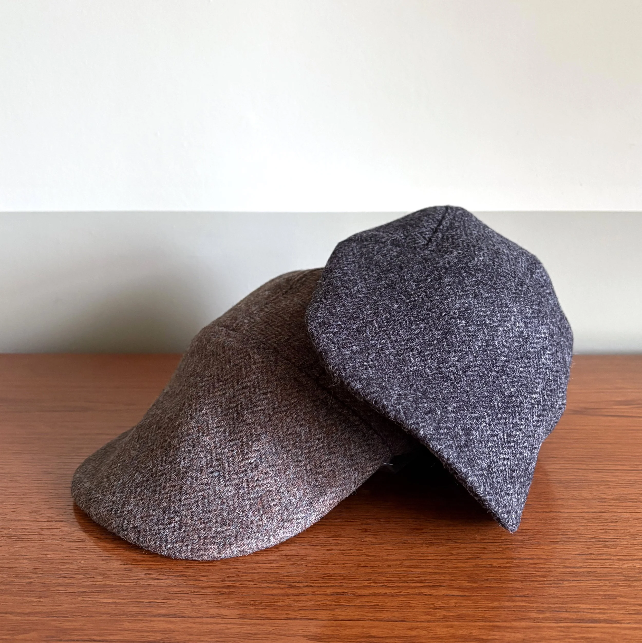 Shetland Wool Flat Cap by Karen Henriksen: 'Sutton' in charcoal or brown herringbone