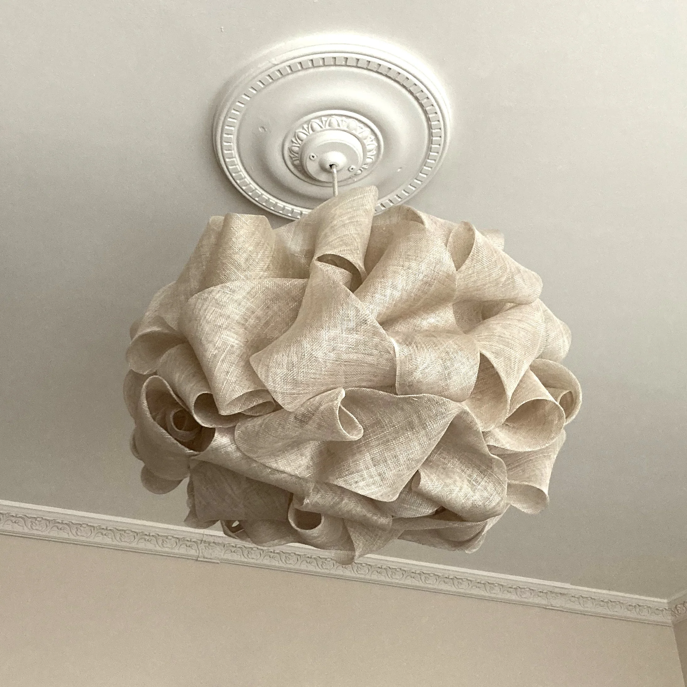 Handmade Sculpted Lightshade in Abaca Fabric by Karen Henriksen: 'Curl' size medium in mist