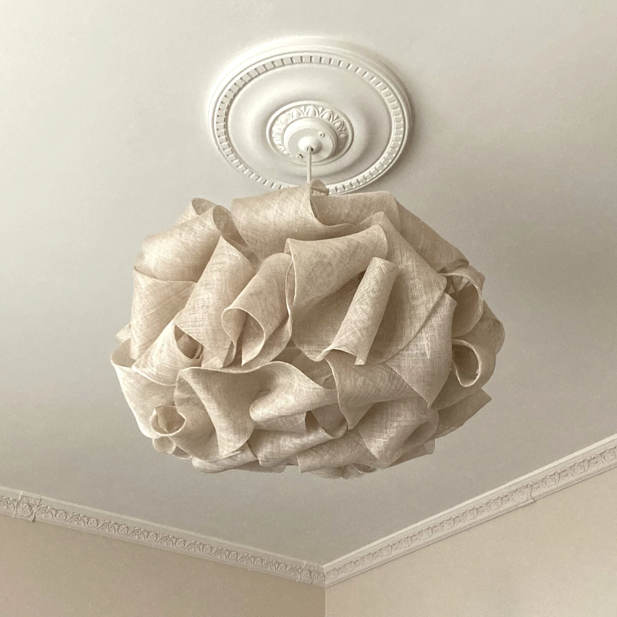 Handmade Sculpted Lightshade in Abaca Fabric by Karen Henriksen: 'Curl' size medium in mist