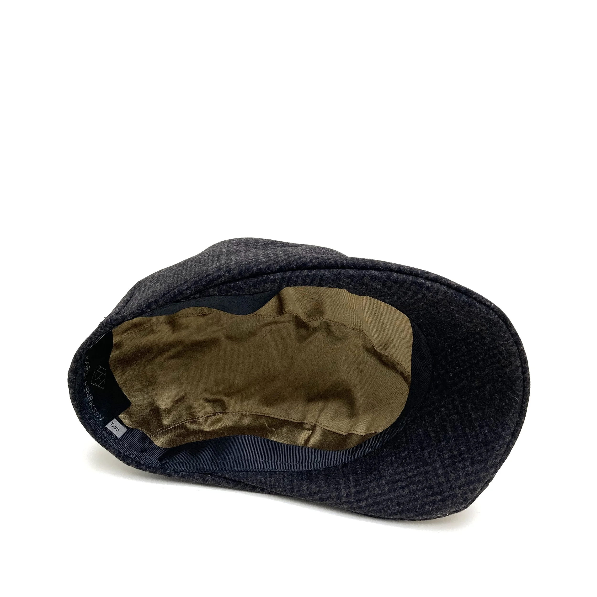 Melton Wool Flat Cap by Karen Henriksen: 'Helmsley' in brown and black check, with silk lining