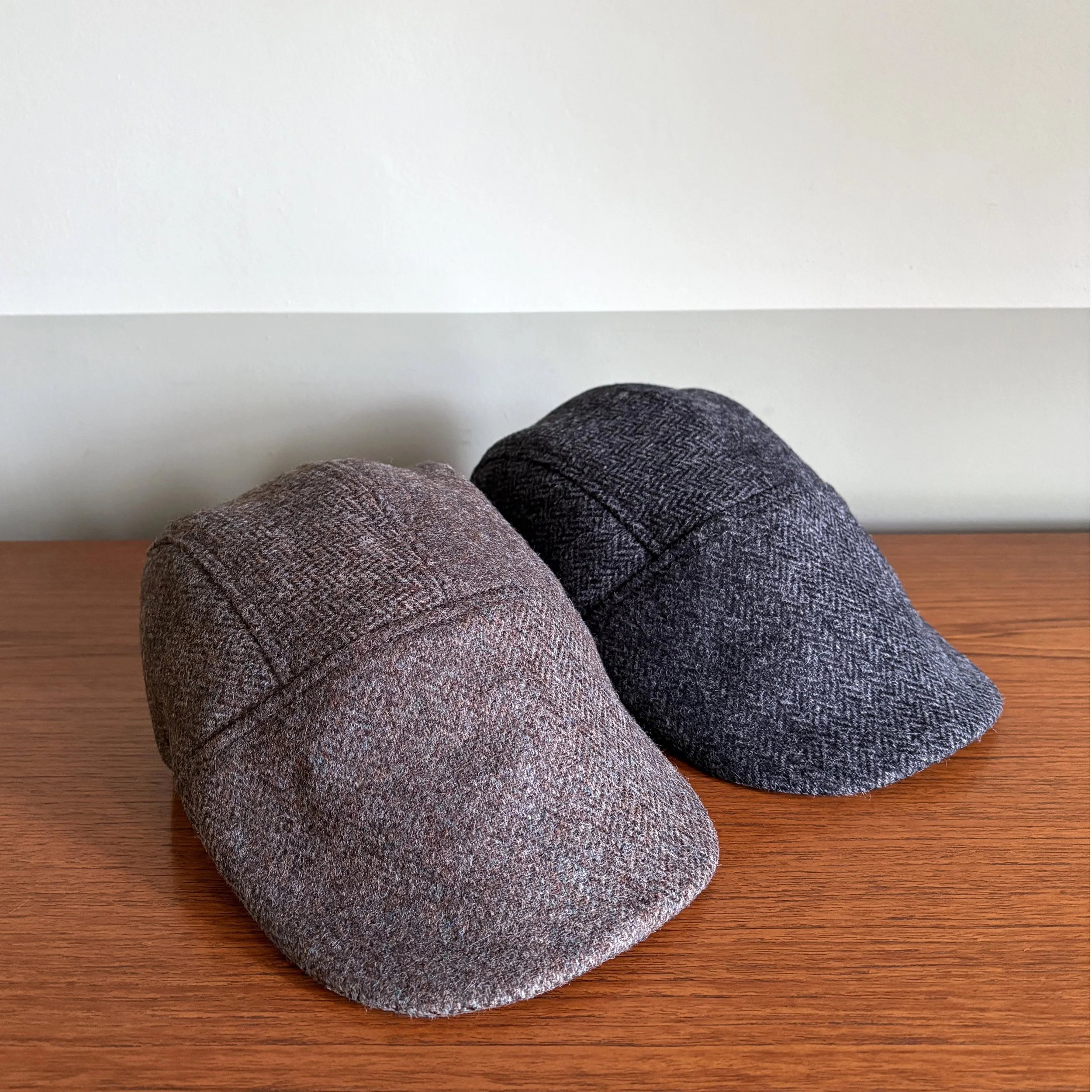 Shetland Wool Flat Cap by Karen Henriksen: 'Sutton' in charcoal or brown herringbone