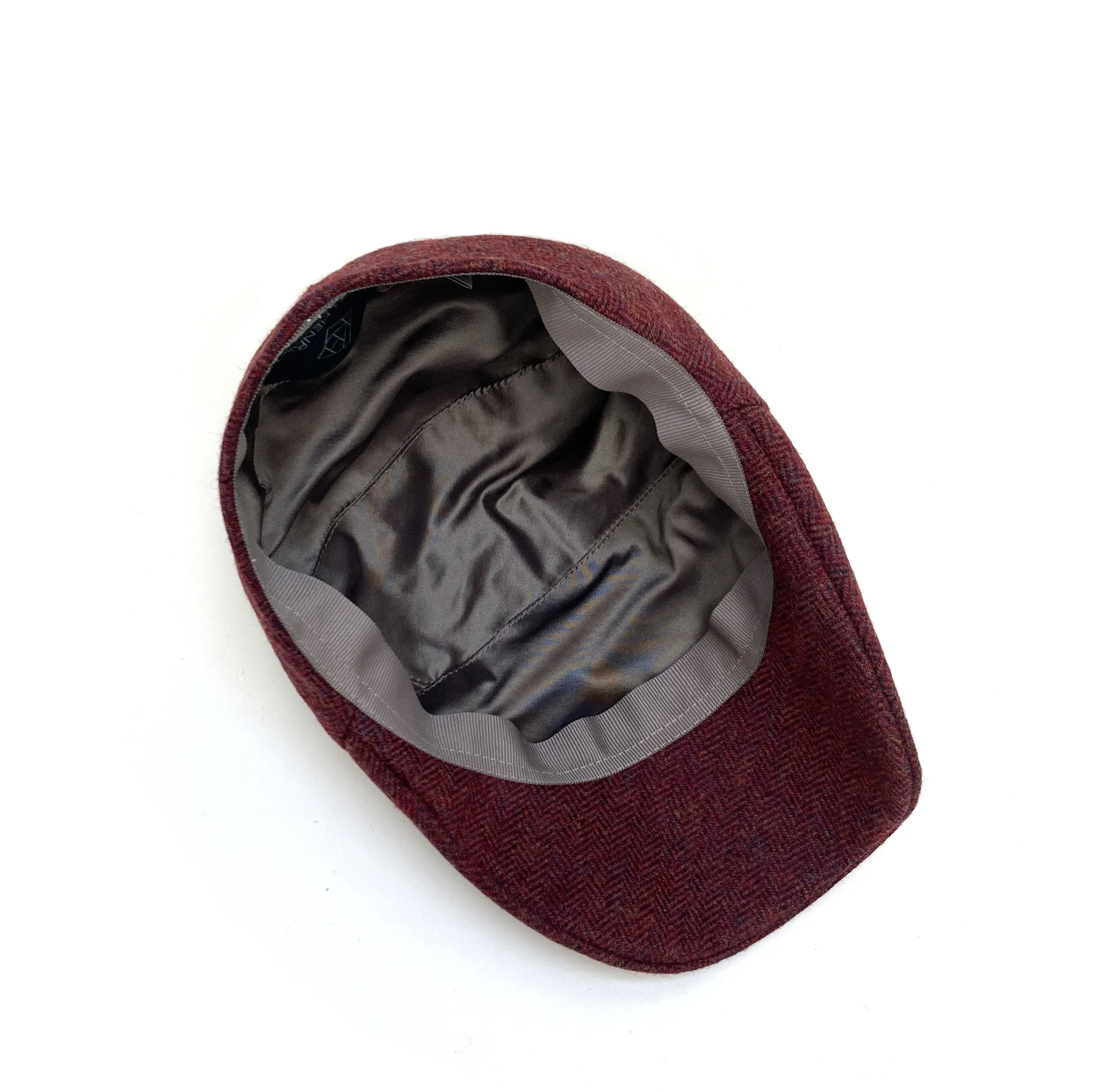 Wool Tweed Flat Cap by Karen Henriksen: 'Stamford' in red, with silk lining