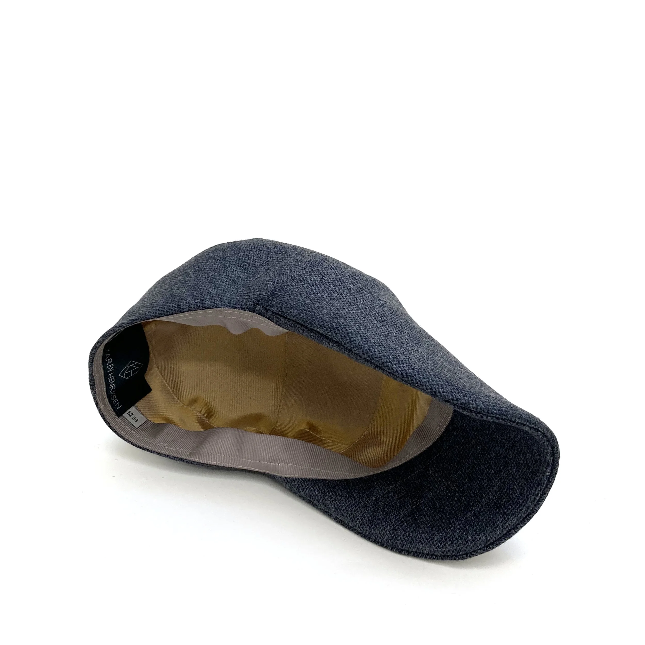 Wool Flat Cap by Karen Henriksen: 'Stamford' in grey, with silk lining