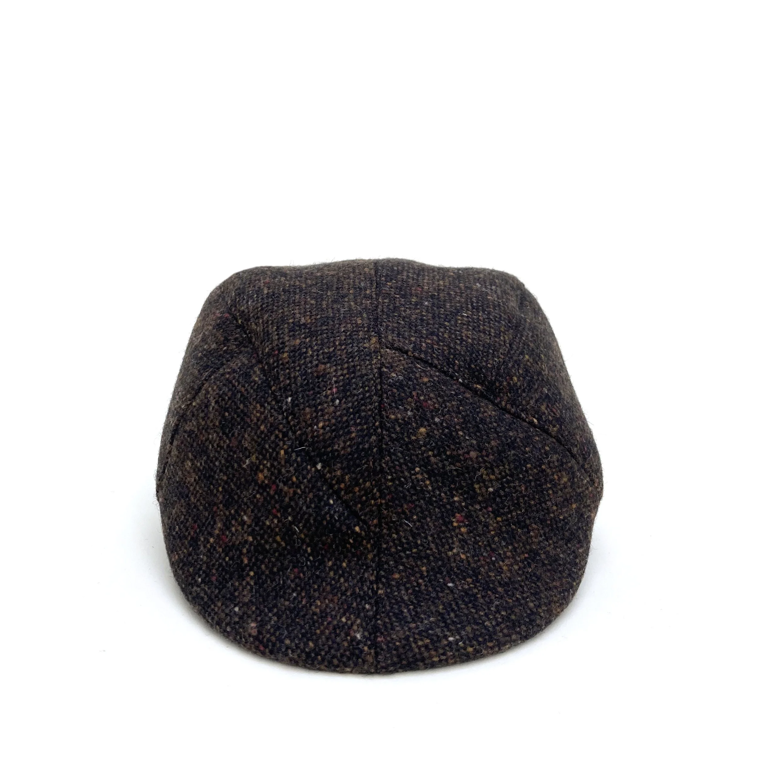 Wool Newsboy Style Cap by Karen Henriksen: 'Reeth' in brown Donegal tweed, front view