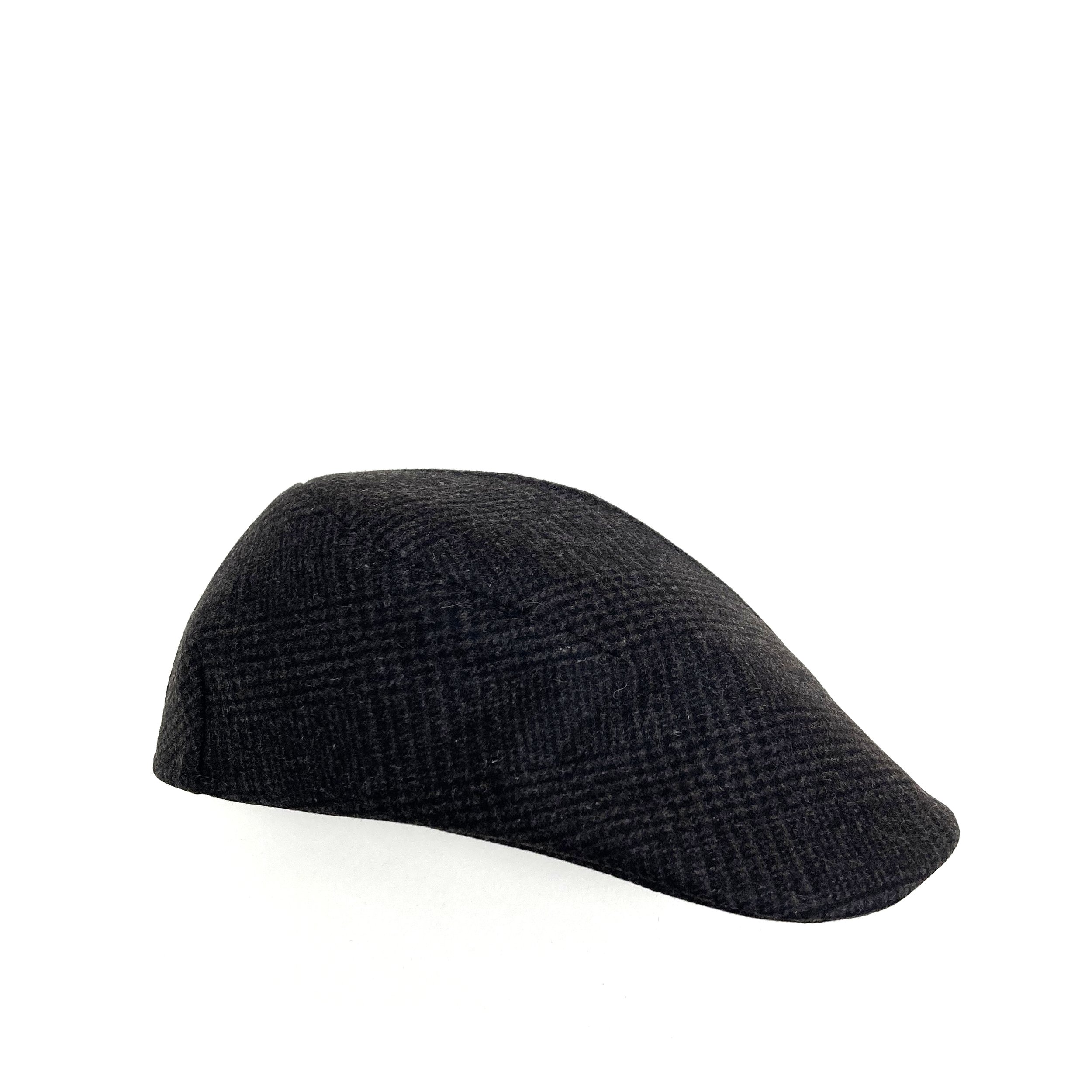 Melton Wool Flat Cap by Karen Henriksen: 'Helmsley' in brown and black check, from above