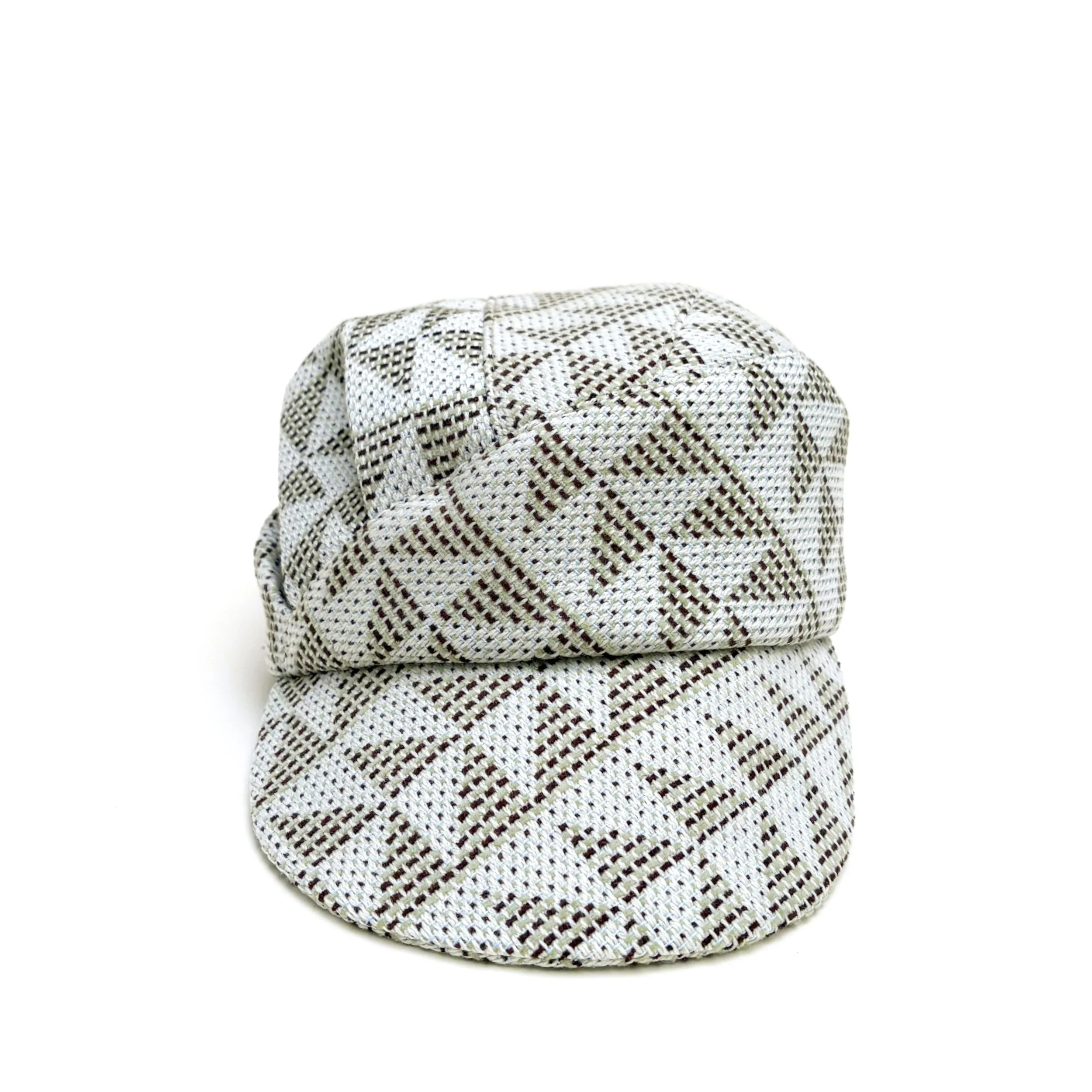 Lightweight Tweed Peaked Cap by Karen Henriksen: 'Lee' in green and ivory, front view