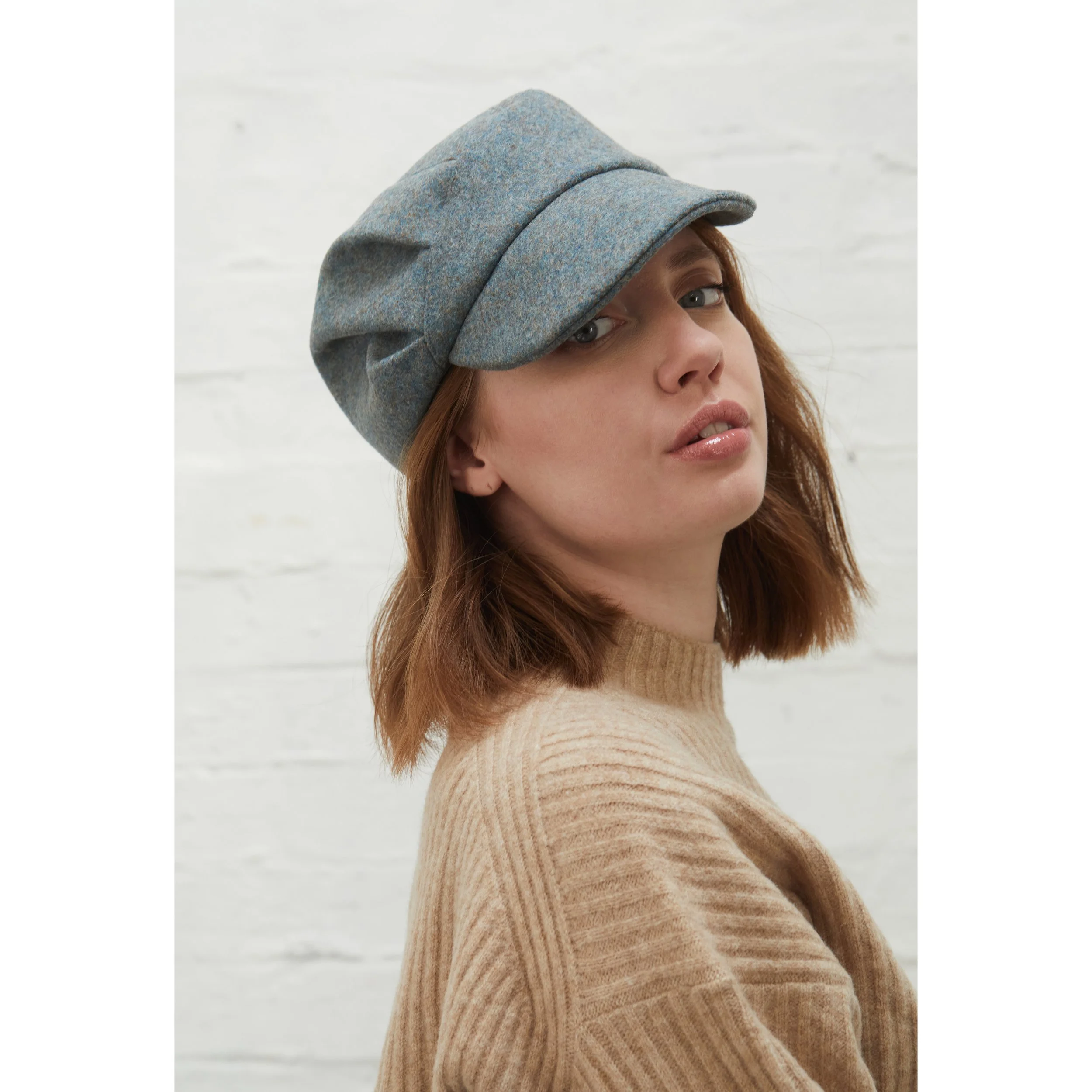 Shetland Wool Peaked Cap by Karen Henriksen: 'Lee' in soft blue