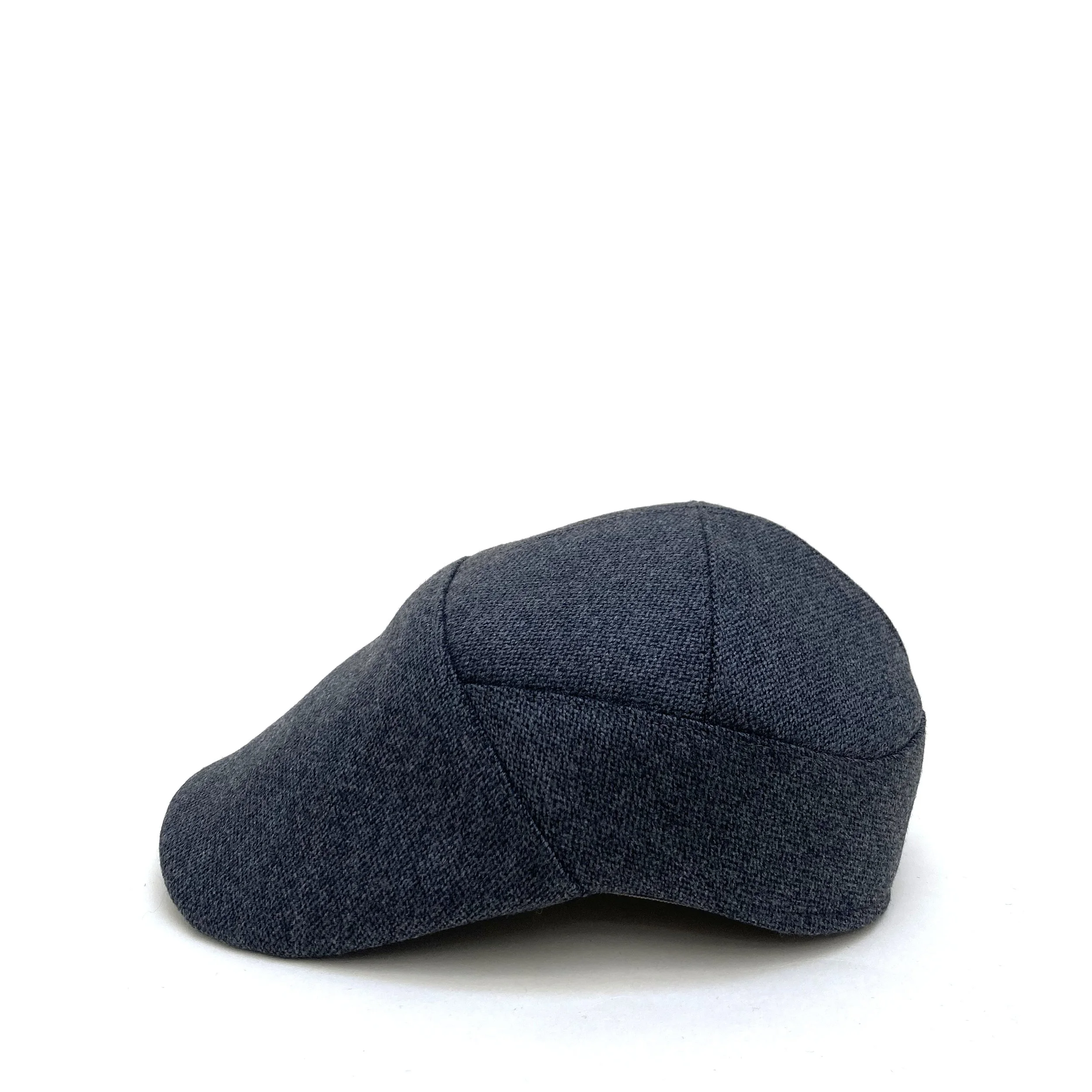 Wool Flat Cap by Karen Henriksen: 'Stamford' in grey, side view