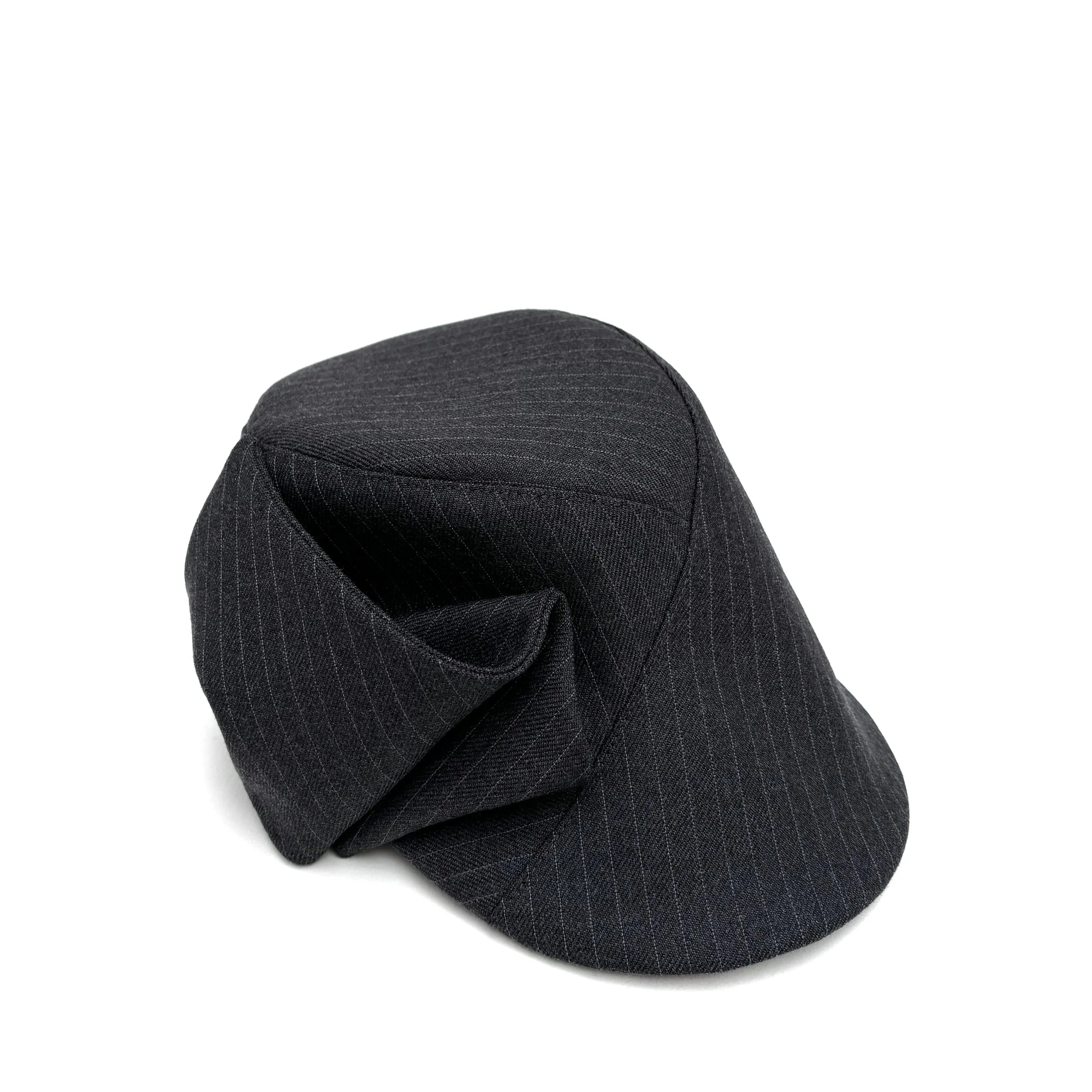 Women's Wool Flat Cap by Karen Henriksen: 'Venice' in grey pinstripe
