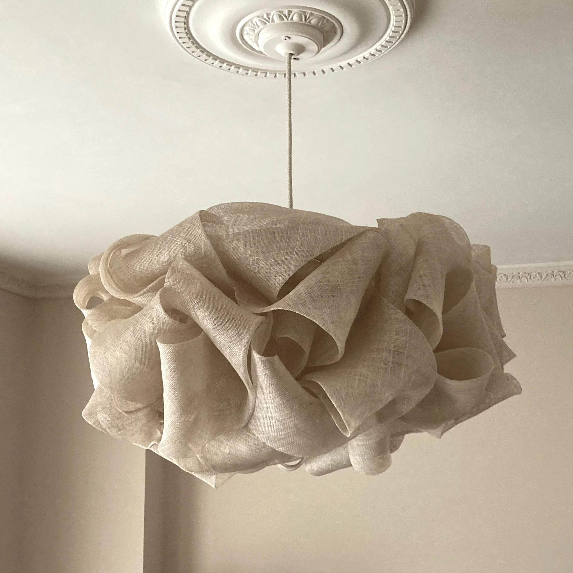 Handmade Sculpted Lightshade in Abaca Fabric by Karen Henriksen: 'Curl' size medium in mist