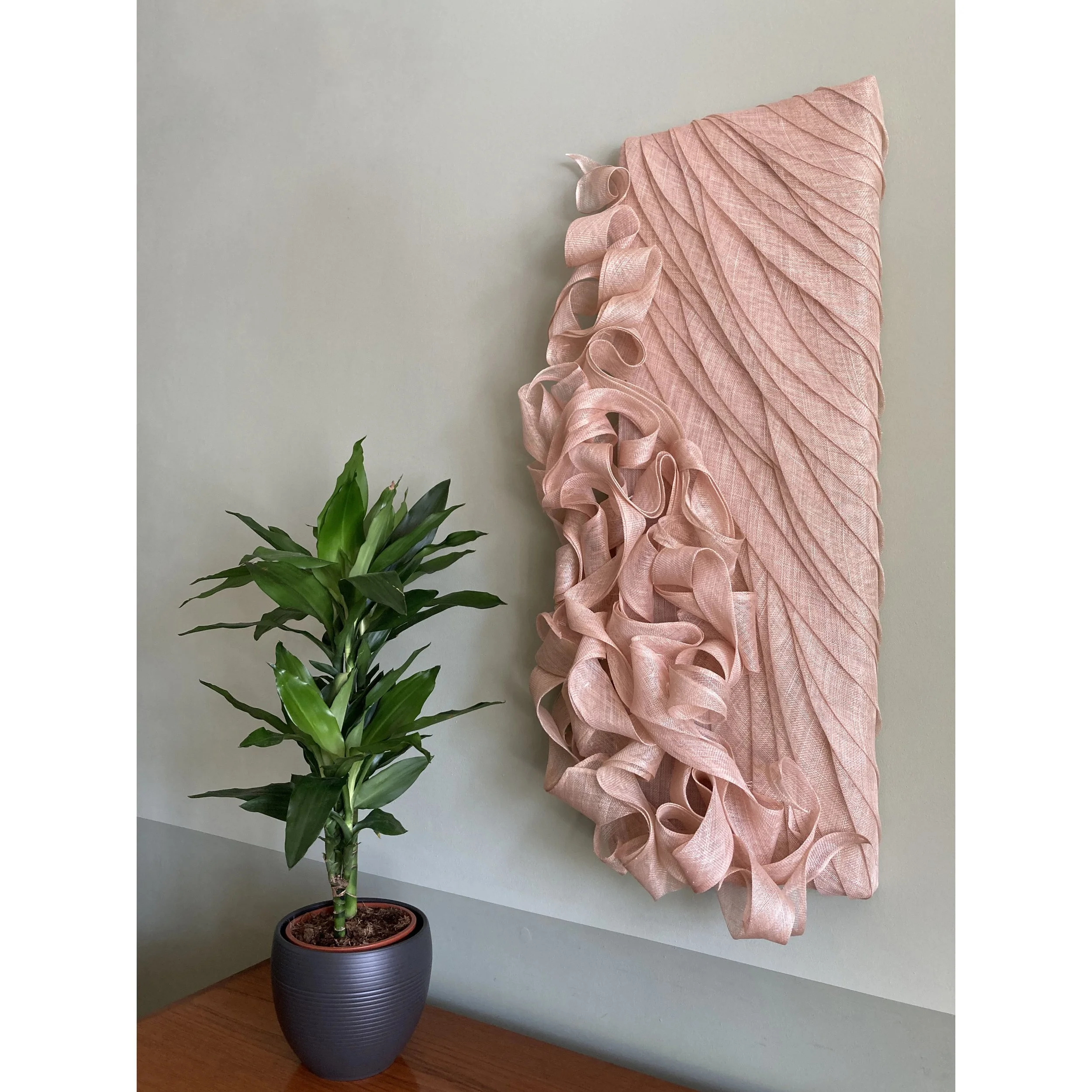 Handmade Wall Sculpture by Karen Henriksen: 'Abundance' No. 2 in pink abaca