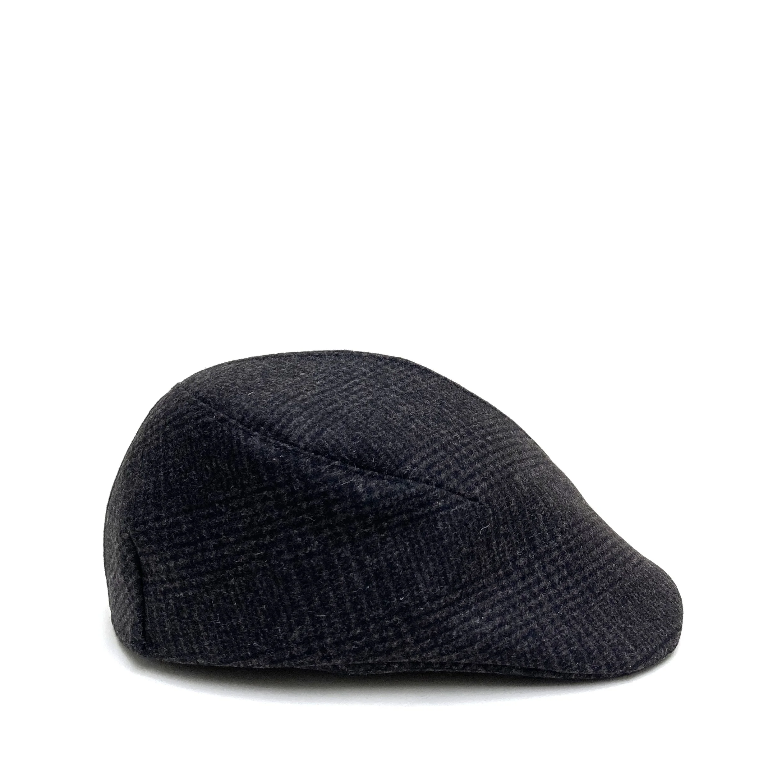 Melton Wool Flat Cap by Karen Henriksen: 'Helmsley' in brown and black check, side view