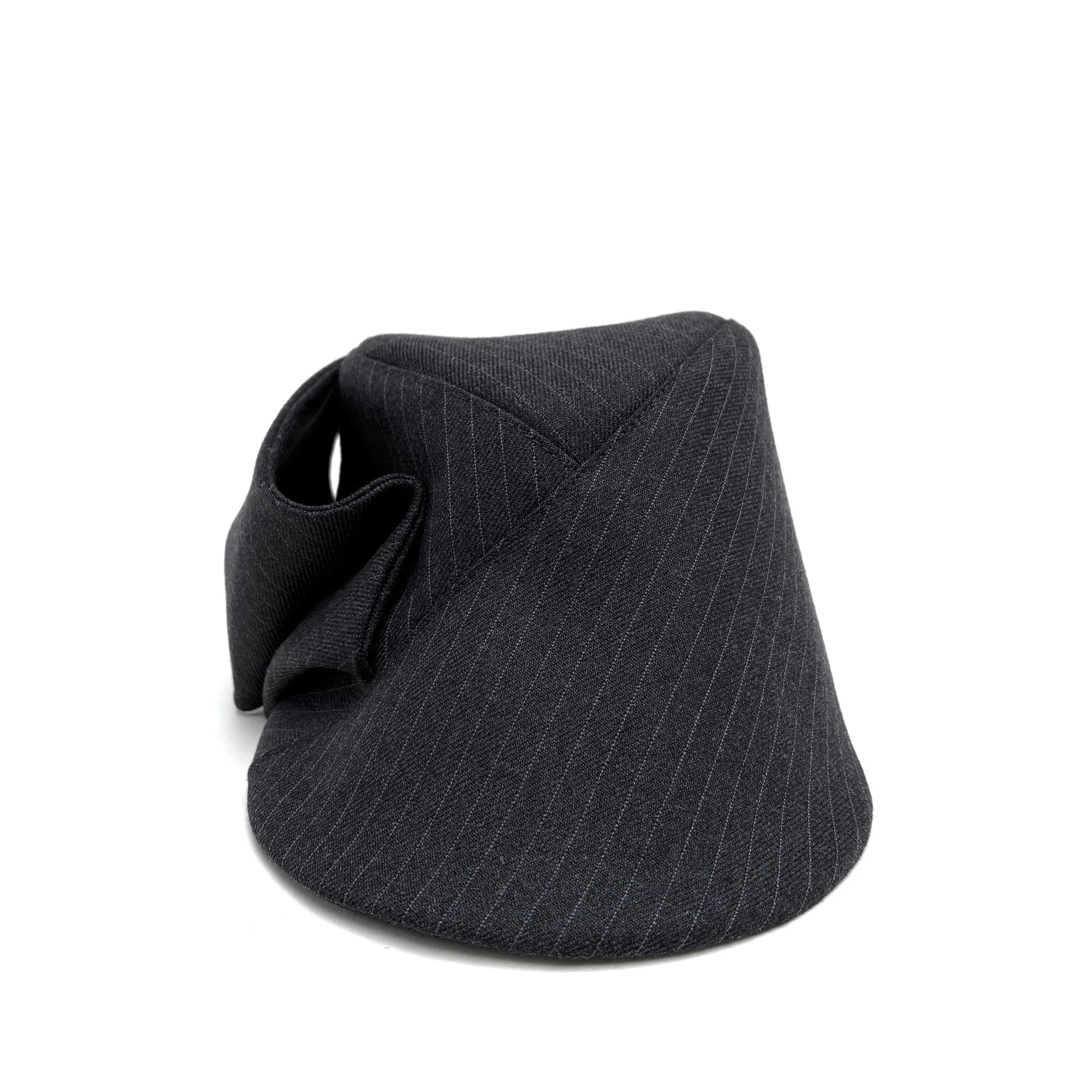 Women's Wool Flat Cap by Karen Henriksen: 'Venice' in grey pinstripe, front view