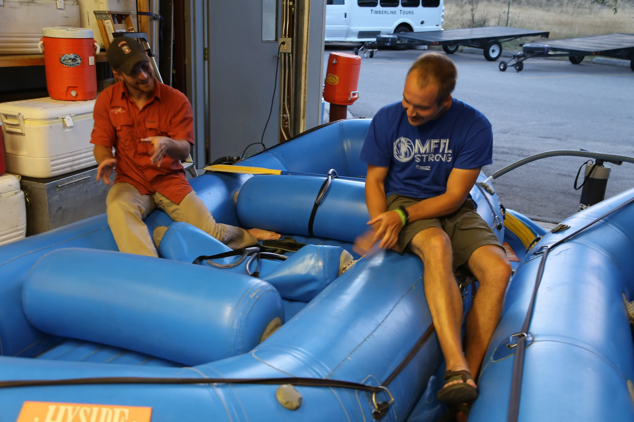 Shawn and Christian getting to know their race boat and talking about their lines. 