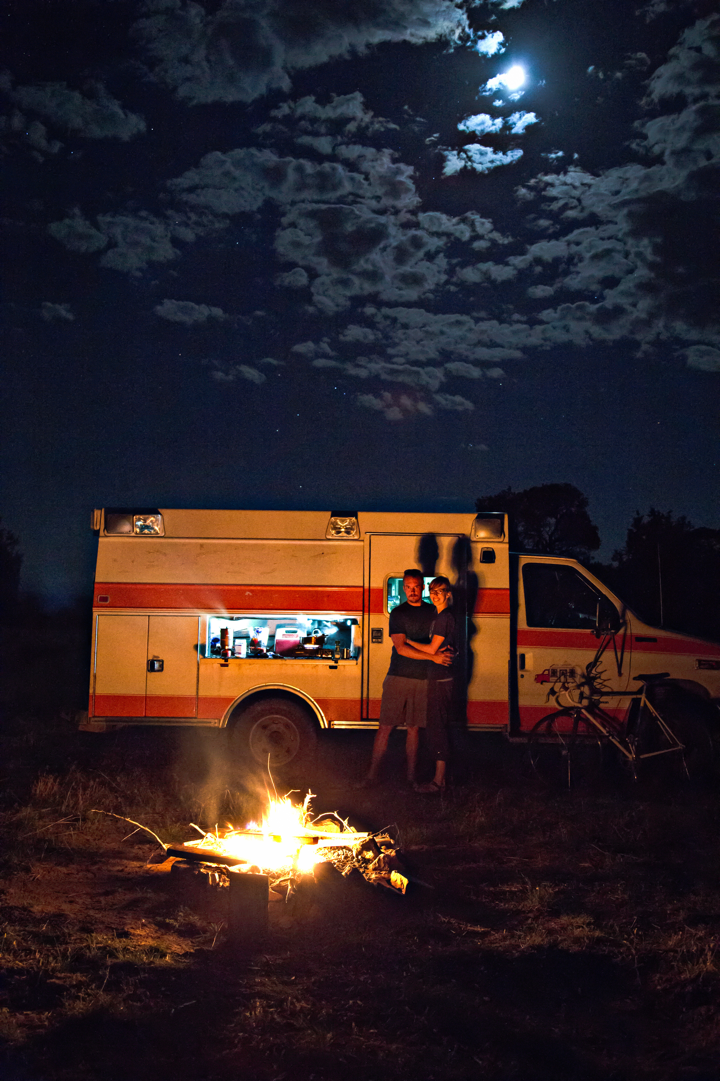 Our outside kitchen space makes cooking around a campfire pretty darn easy. Just pull up, open the hatch and get started!