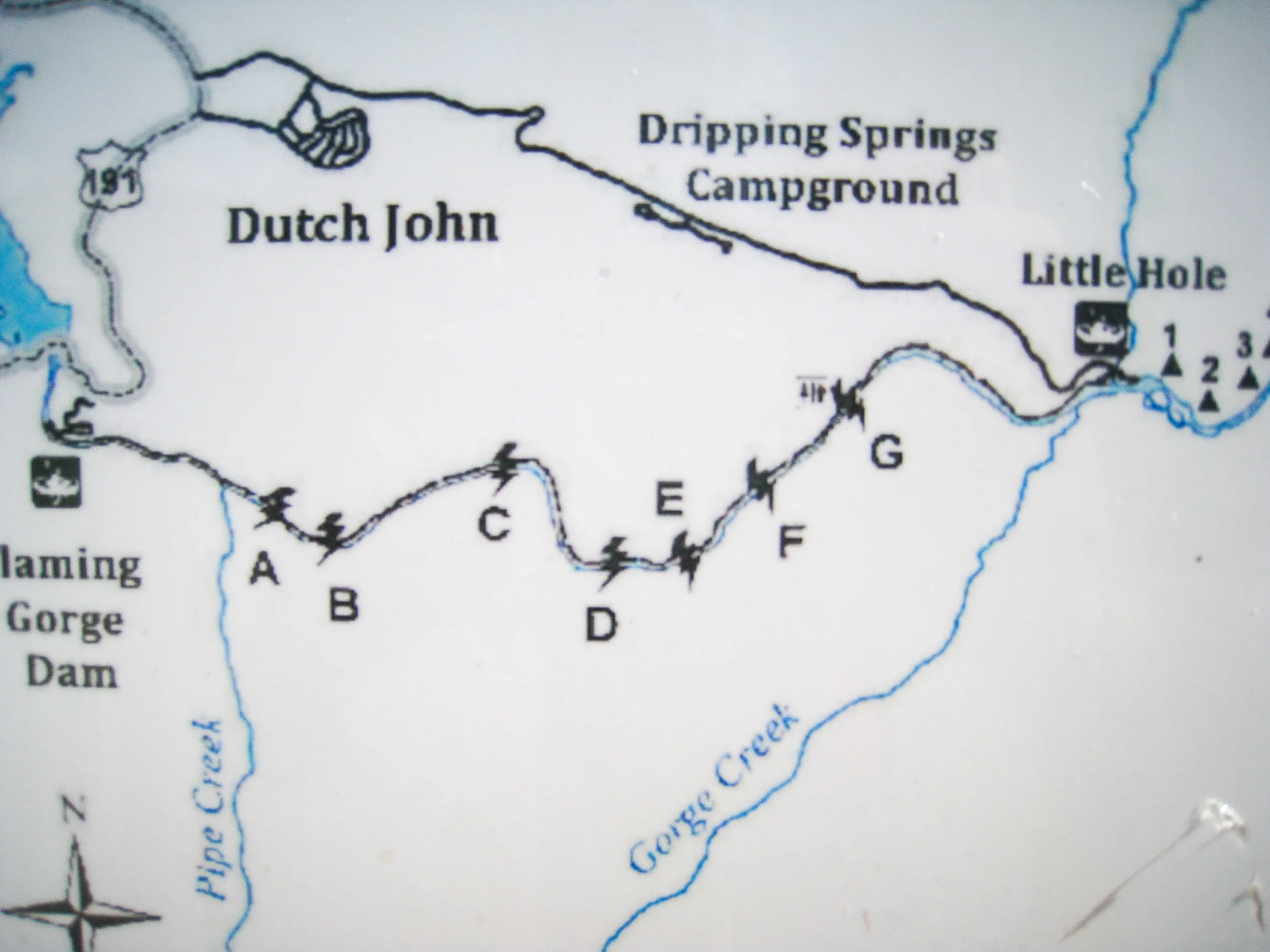 The section we planned to paddle was A-G rapids, maxing out at class IV at best (Christian says, "It was III- at best, maybe at high flows it hits IV. I don't know. If flows matter, find a hydrograph for 9/3/14.")