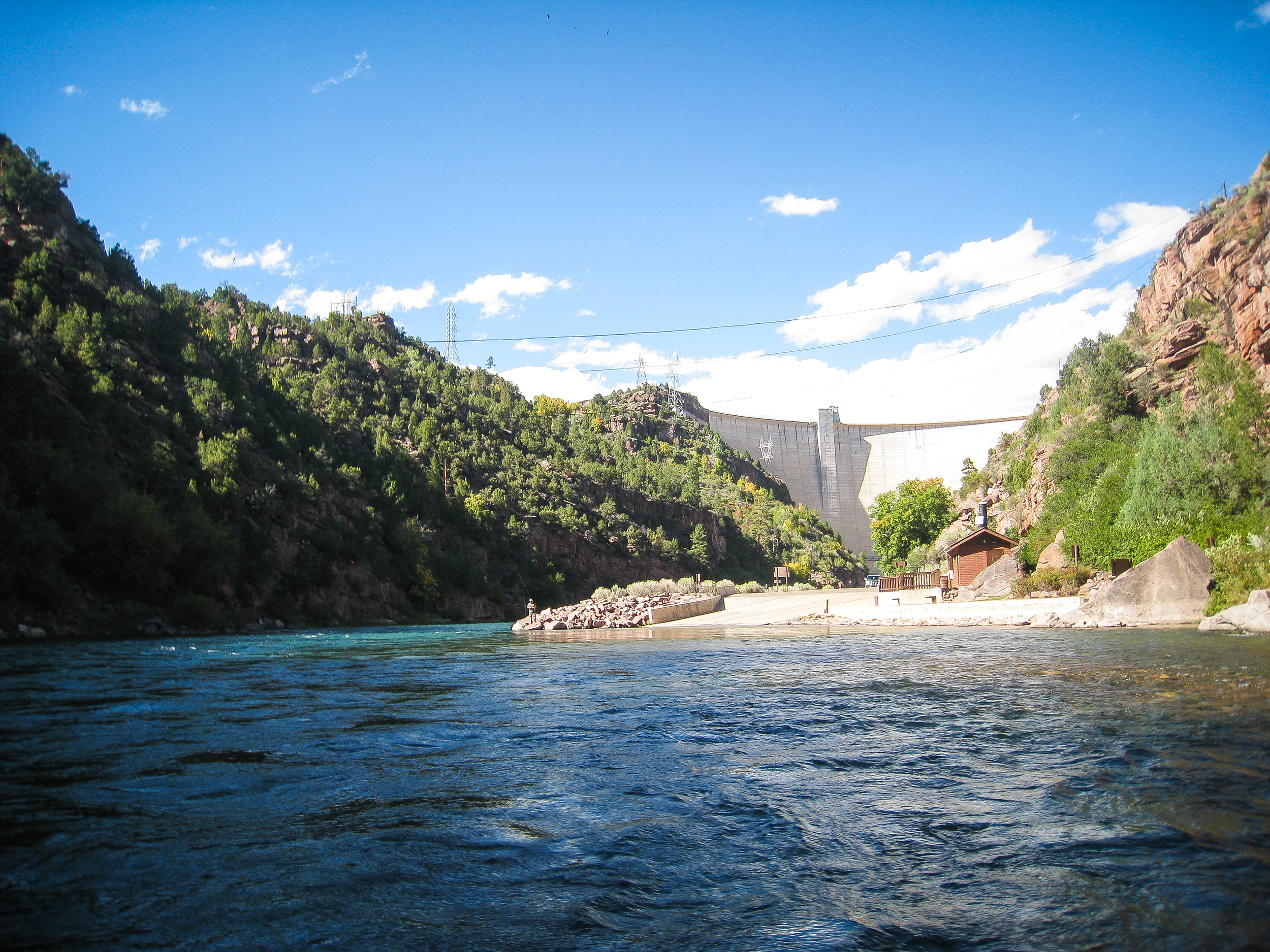 We were the only ones putting on the river at the later time of day, so we had a beautifully empty river ahead of us. This is the view behind us as we started down from the dam.
