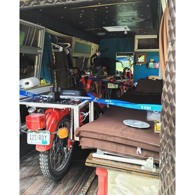 Luckily, the bikes are small enough to fit perfectly in the back of the Campbulance, so taking them along is a breeze.