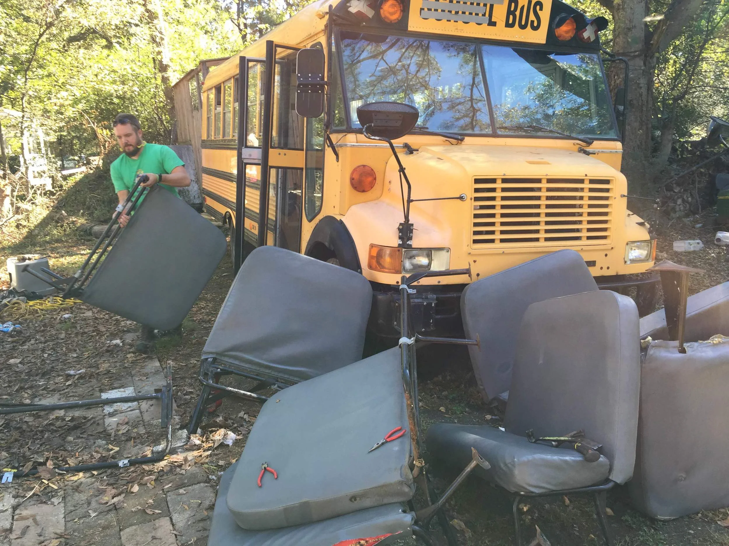 A nice pile of bus seats forming.