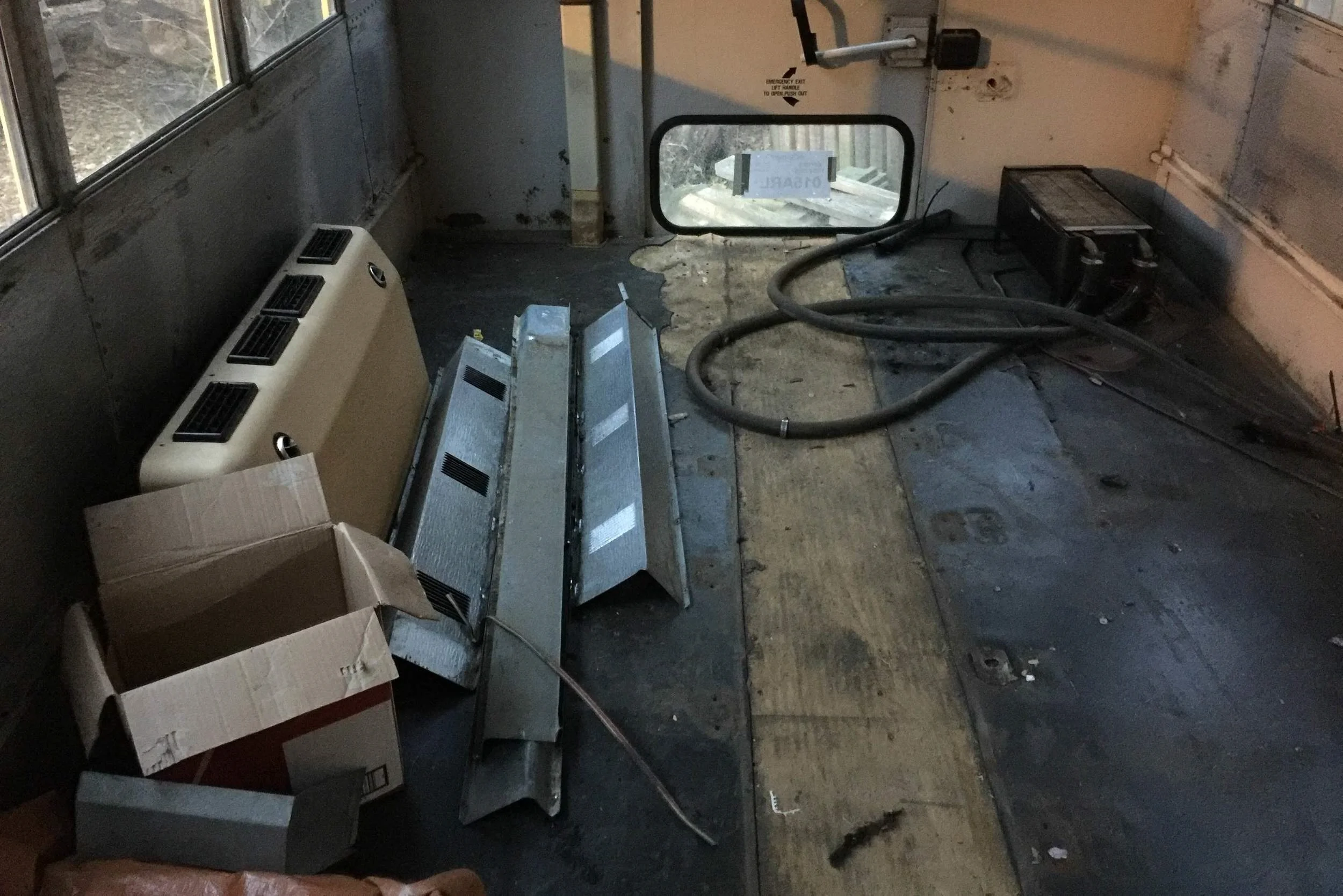 Rear floor heater and elements removed, making way for us to tear out the flooring tomorrow!