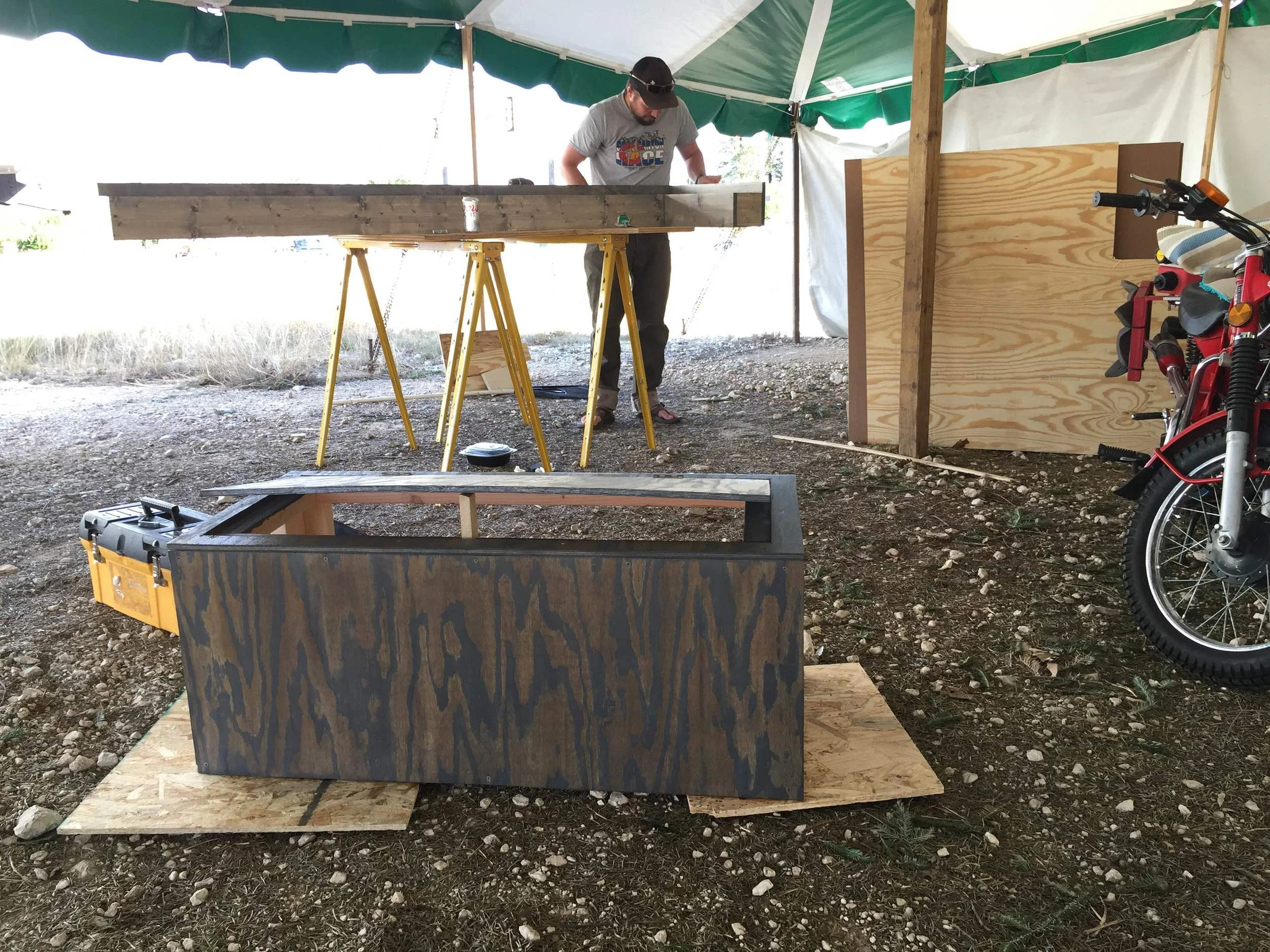 We stained the bench seat the same color, but it turned out looking a bit more exciting because of the pattern of the wood.