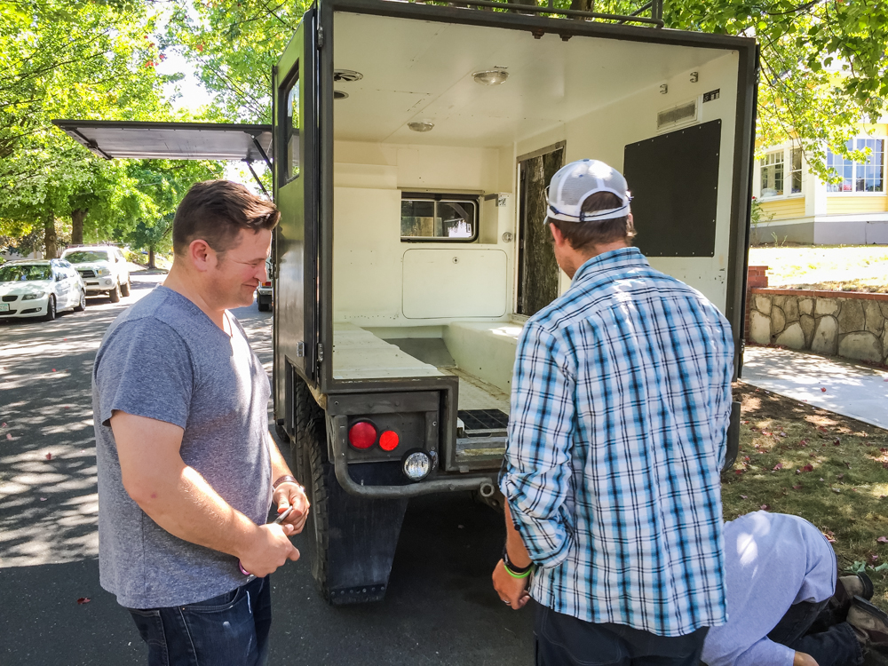 Toby and I (and one of Toby's neighbors who is looking under the truck) checking out the Pinzguaer.