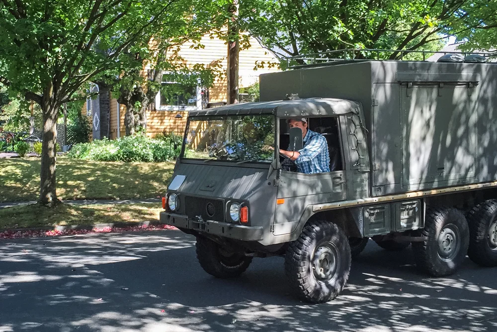It drives like a completely mechanical Austrian army truck. OHMYGOSHSOMUCHFUN.