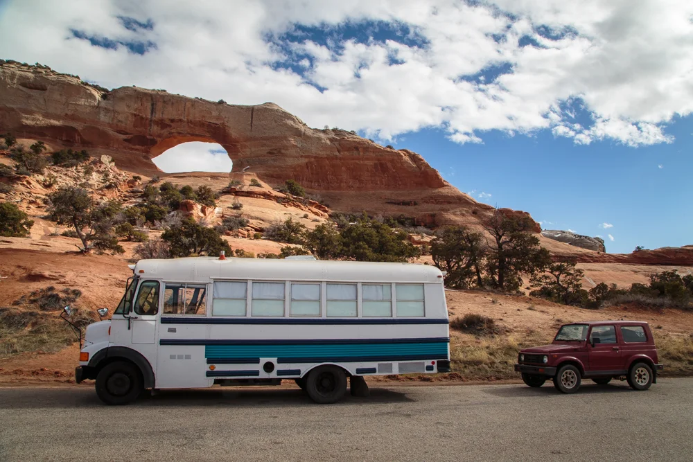 The first arch we visited was on our way up to Moab. It was called Wilson's Arch and lent us a great photo op for Stubbs and Rusty.