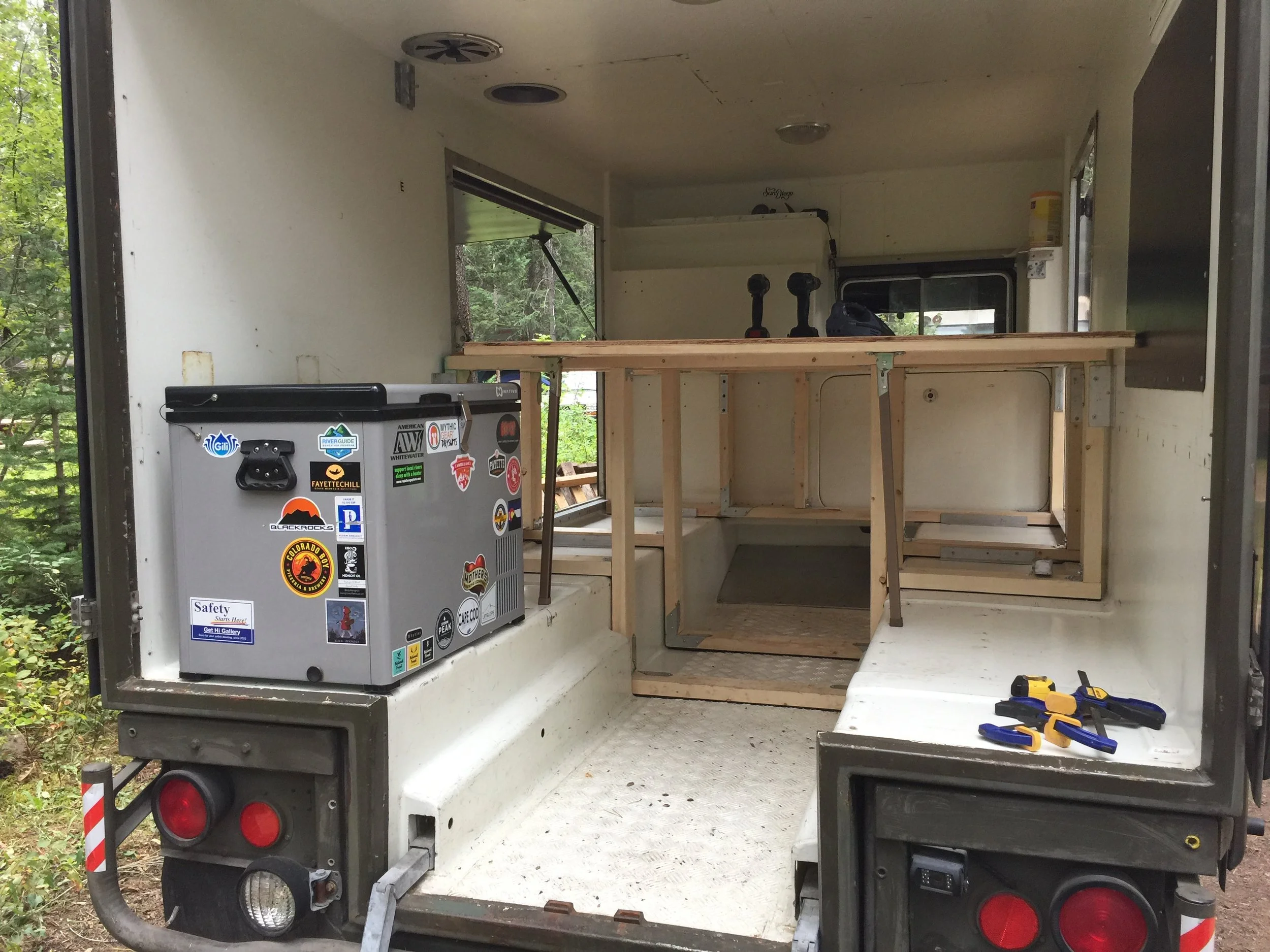 Frame and platform installed, legs and all. The legs are designed to stand at a slight angle, don't worry.
