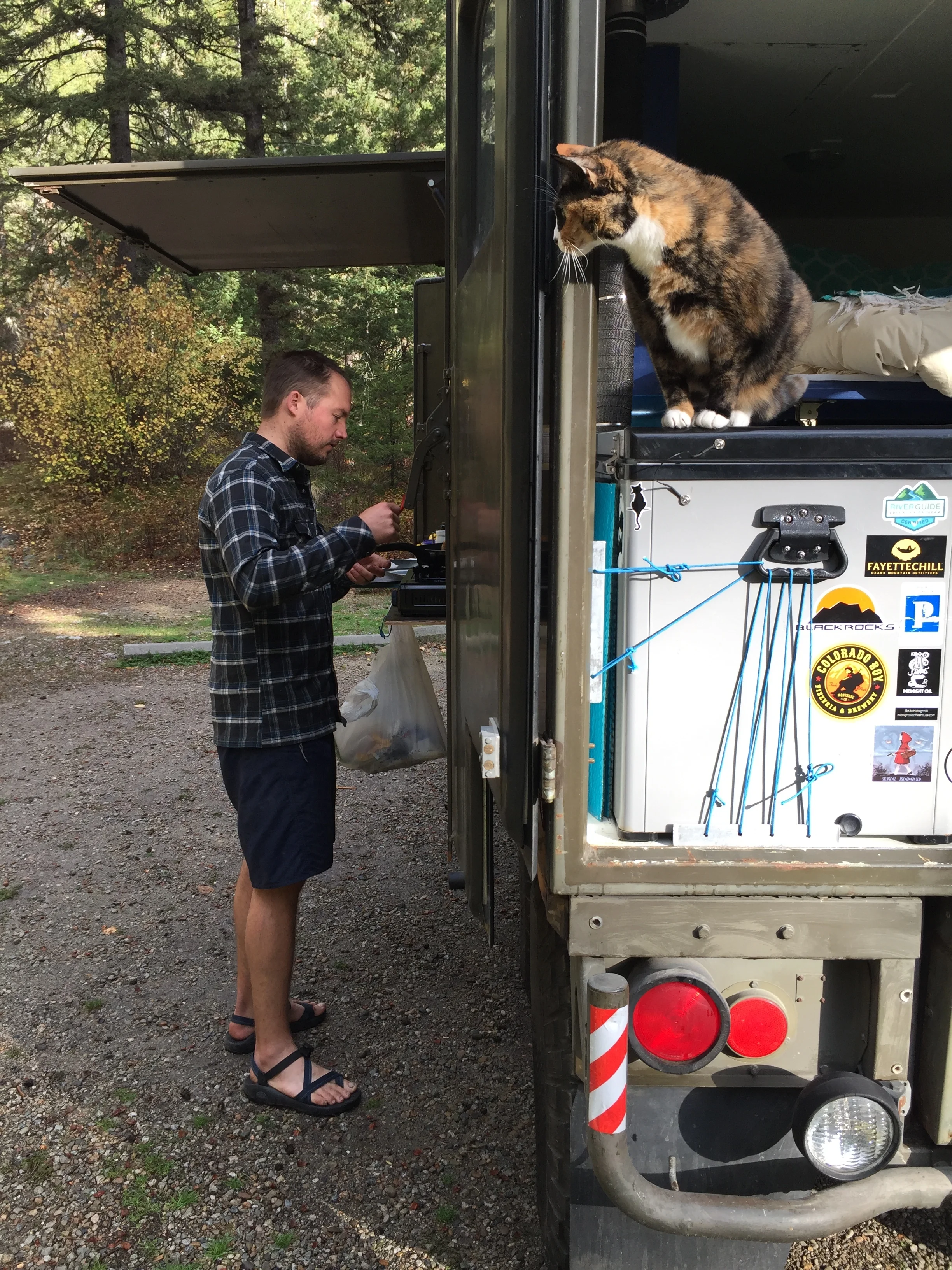 Loulou and I getting used to home on the road.