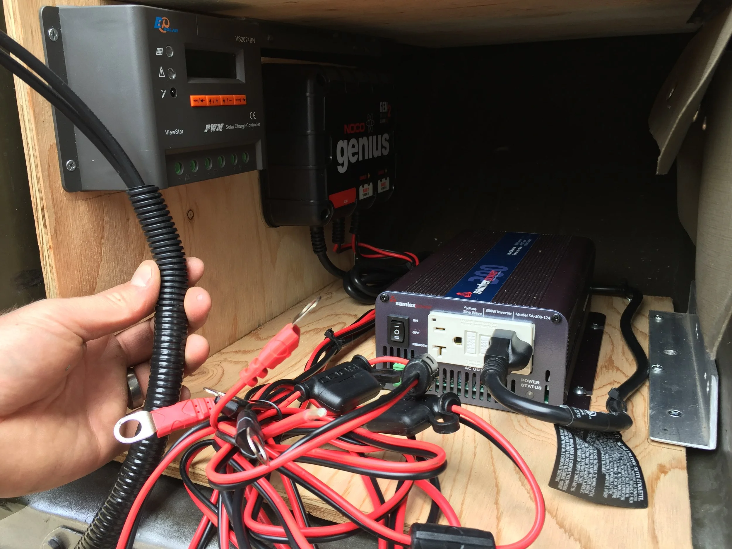 In its cubby space where it will eventually be all tied together.