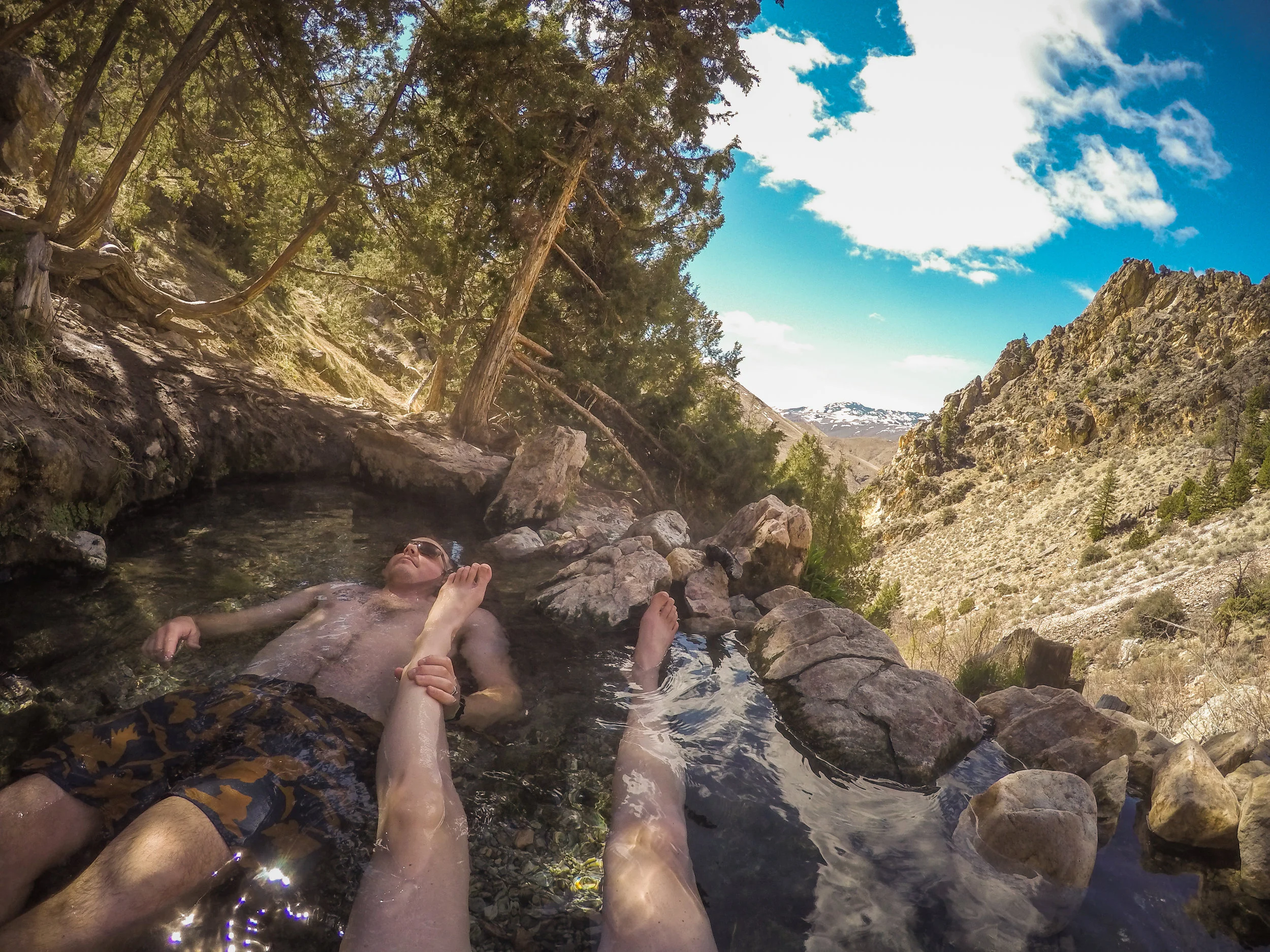 This is the hottest pool to my belief. Its very shallow but you can lay down, and it also happens to be the first pool you'll pass on the trail. This photo is from an earlier trip.