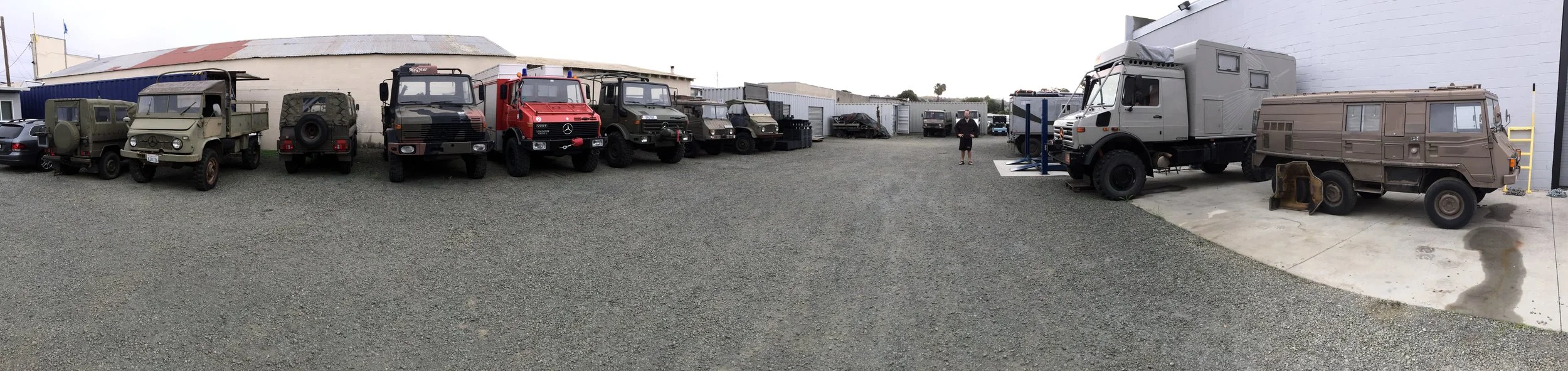A panorama of all the rigs including Mogs spanning three decades, original Steyr-Puch G Wagons, and a handful of 4x4 and 6x6 Pinzgauers. It was beautiful. We felt normal!