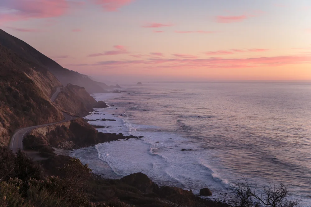 Waves, sunset, and the highway.