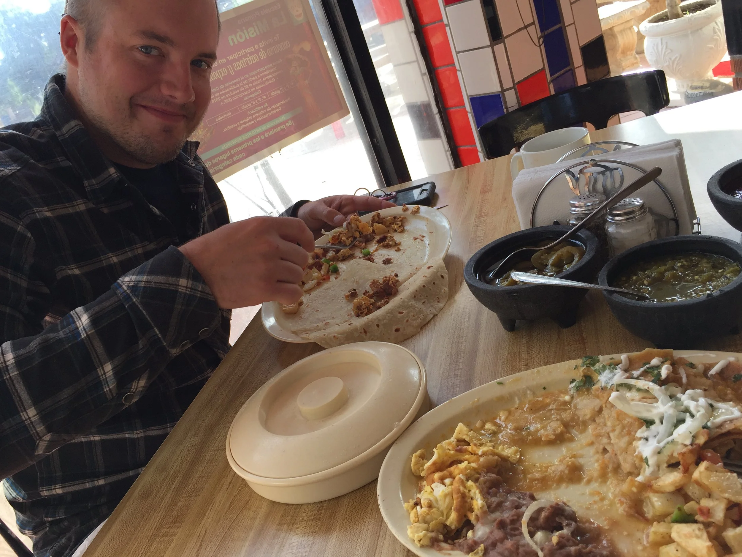 Our first breakfast at a little place in La Mision, Baja California. We had no language skills, but we managed to order very well.