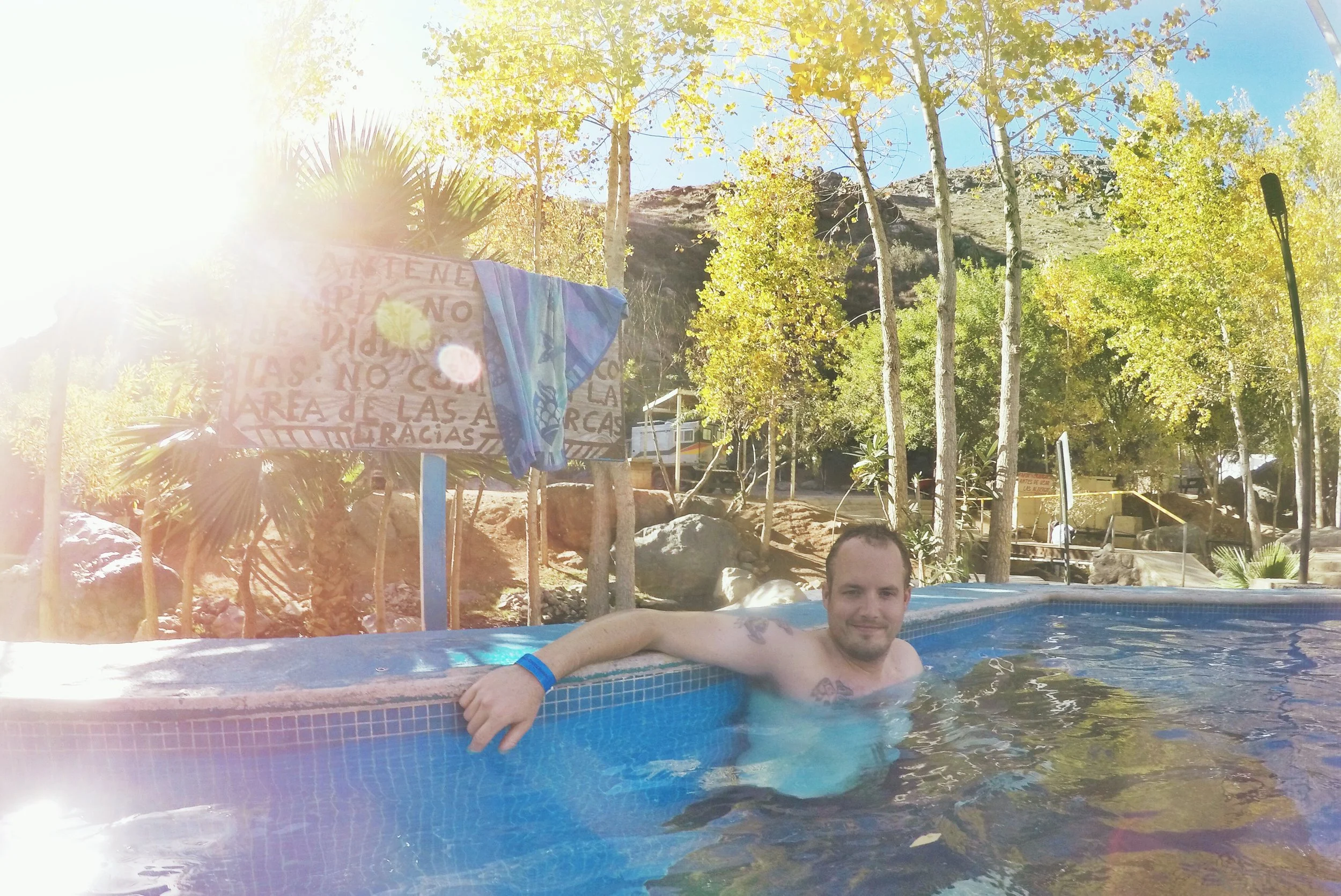 Enjoying the hot springs pools.