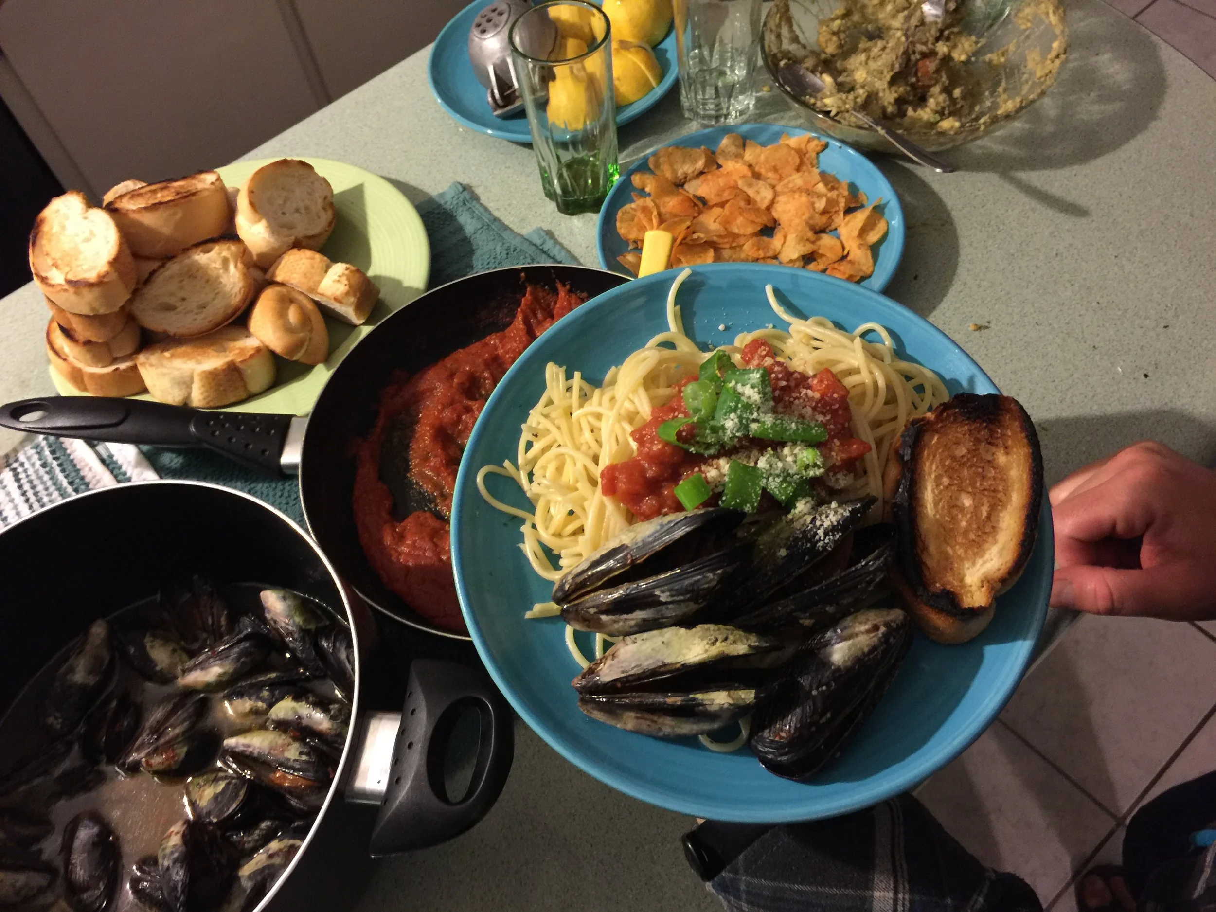The best part: eating the mussels! A free protein from the sea for dinner. Very nice. 