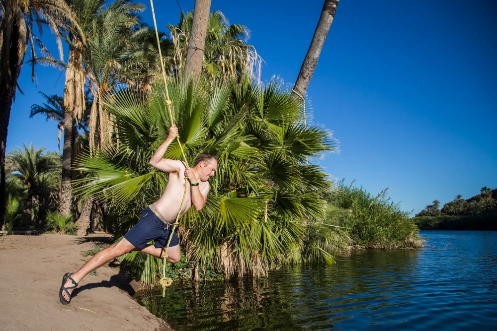 Rope swinging.