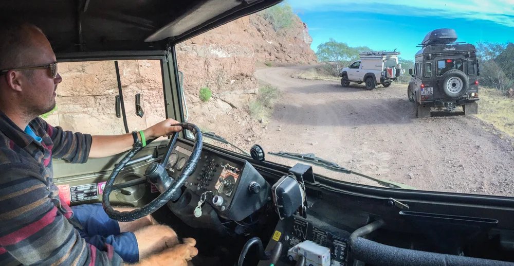 Catching up to the convoy after a photo opportunity.