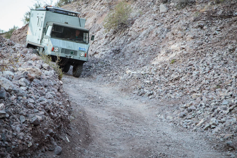 The steep, gravel hill into the camp spot.