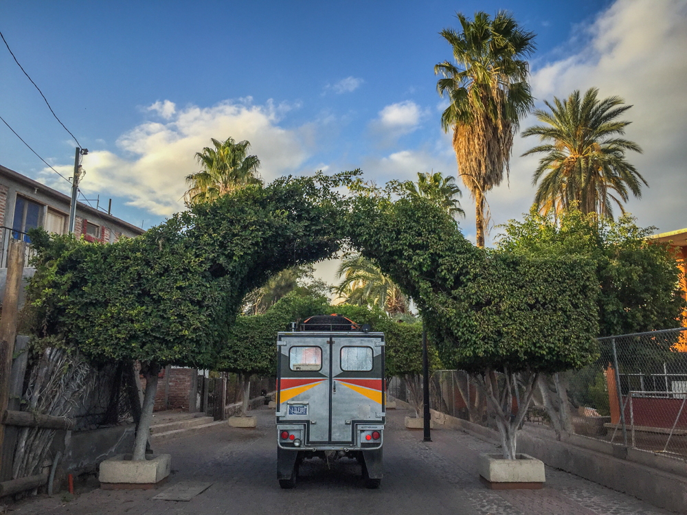 Driving through Loreto, supplying up for a few more days on the beach.