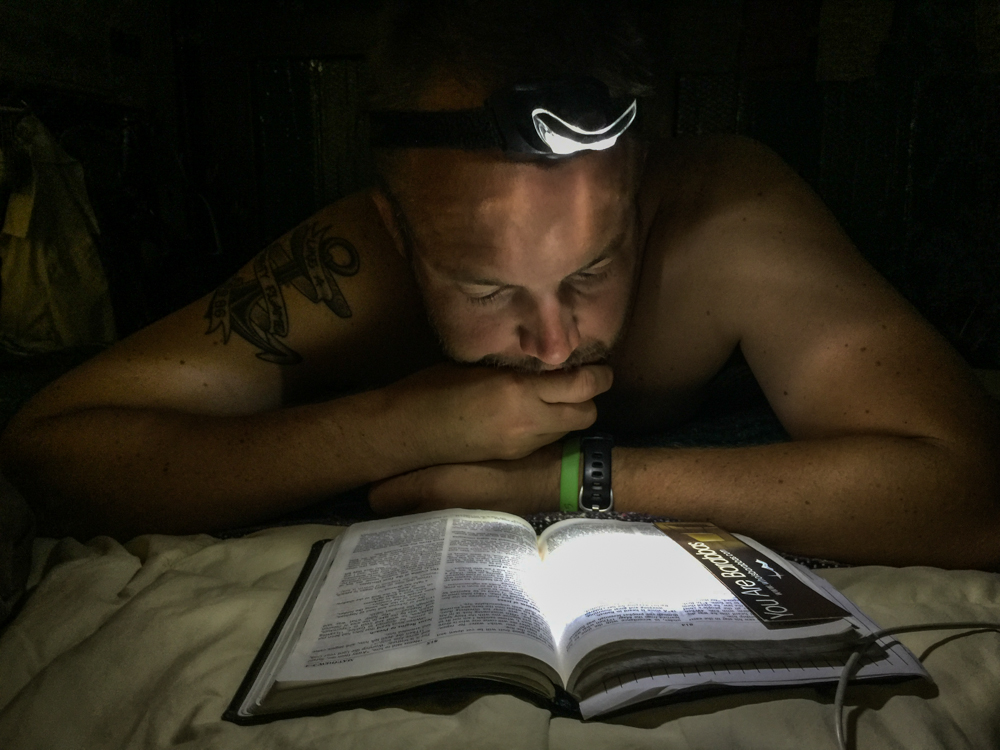 Our Sundays are always spent with a weekly podcast from Barabbas Road Church (Chels' old church in San Diego) that we follow along with while going verse-by-verse through the Bible.