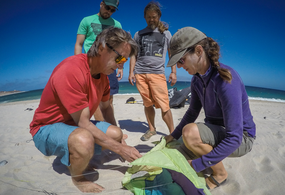 Laying out the lines on the trainer kite is as important as laying out the lines on a big kite.