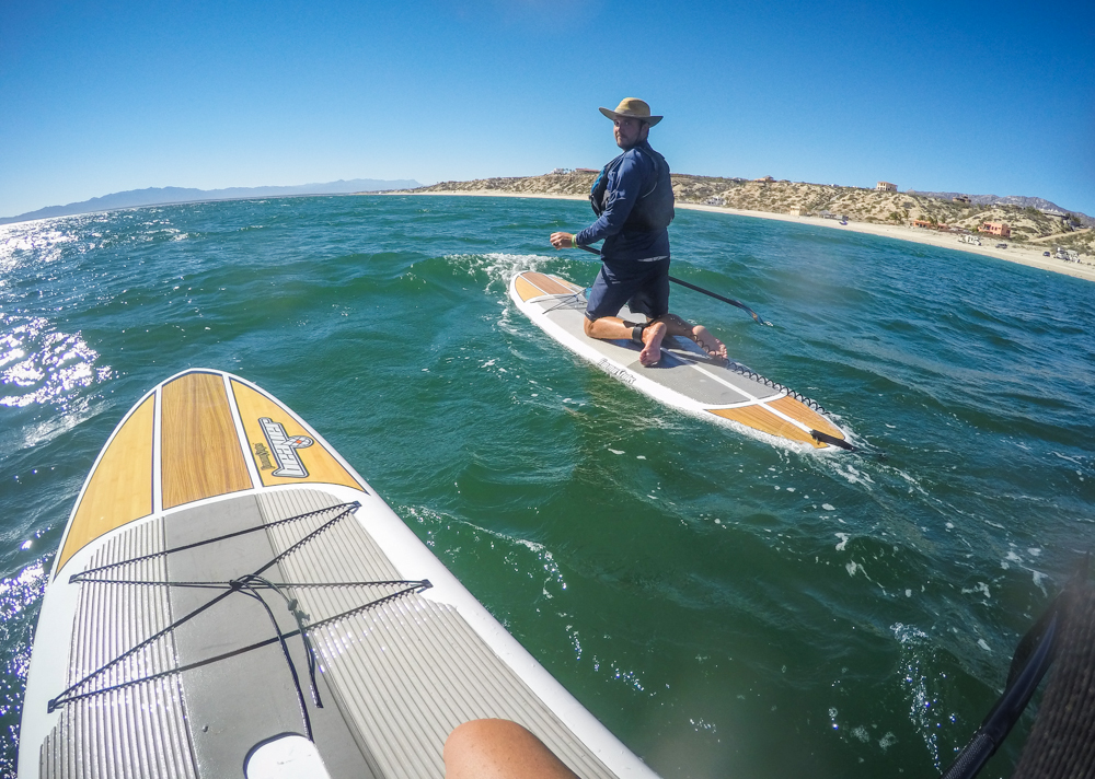 We couldn't stand as the wind was too high! We were being blown way too fast while standing, so kneeling it was for our downwind paddle.