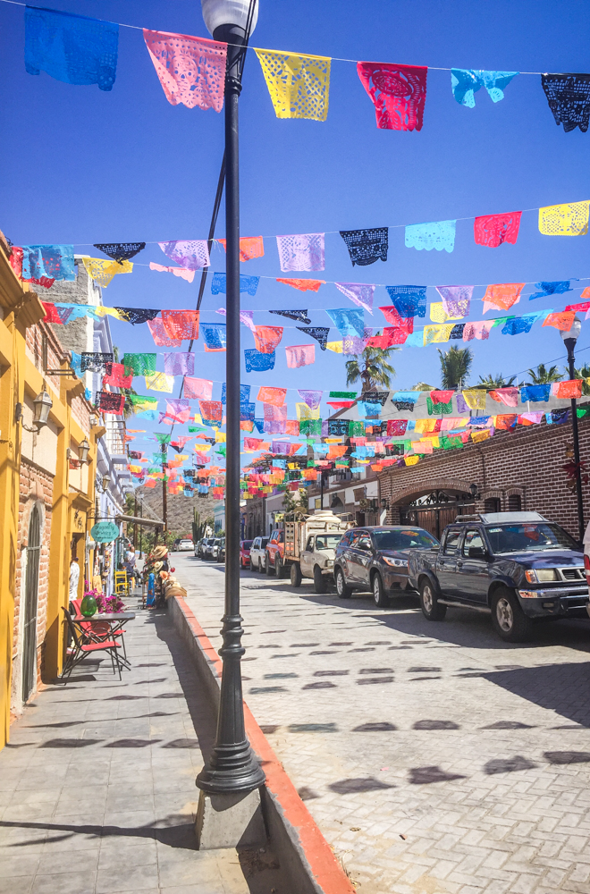 Flags flying over the streets of Todos Santos.